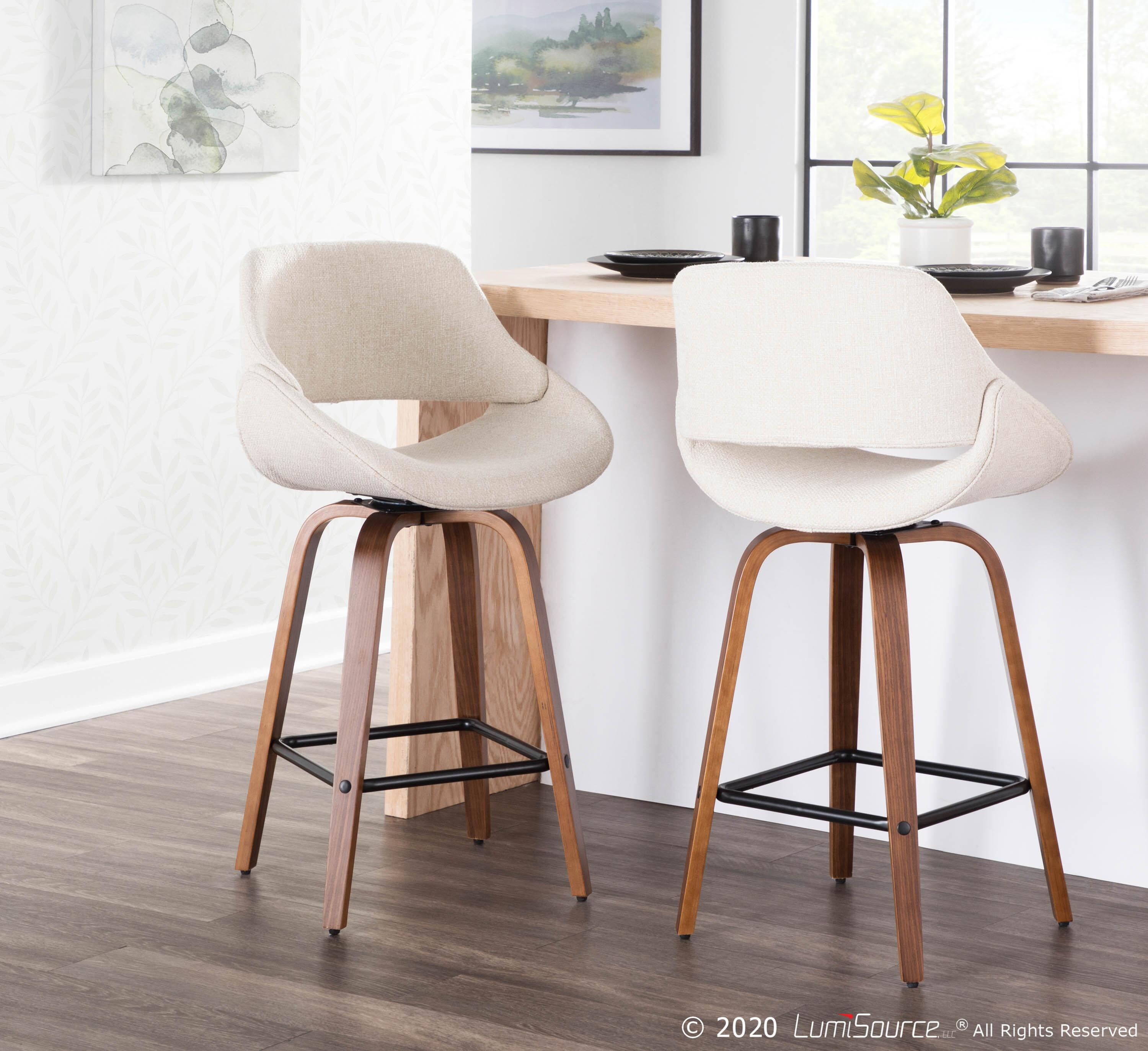LumiSource Fabrico Counter Stool - Set of 2, Walnut/Cream/Black, large