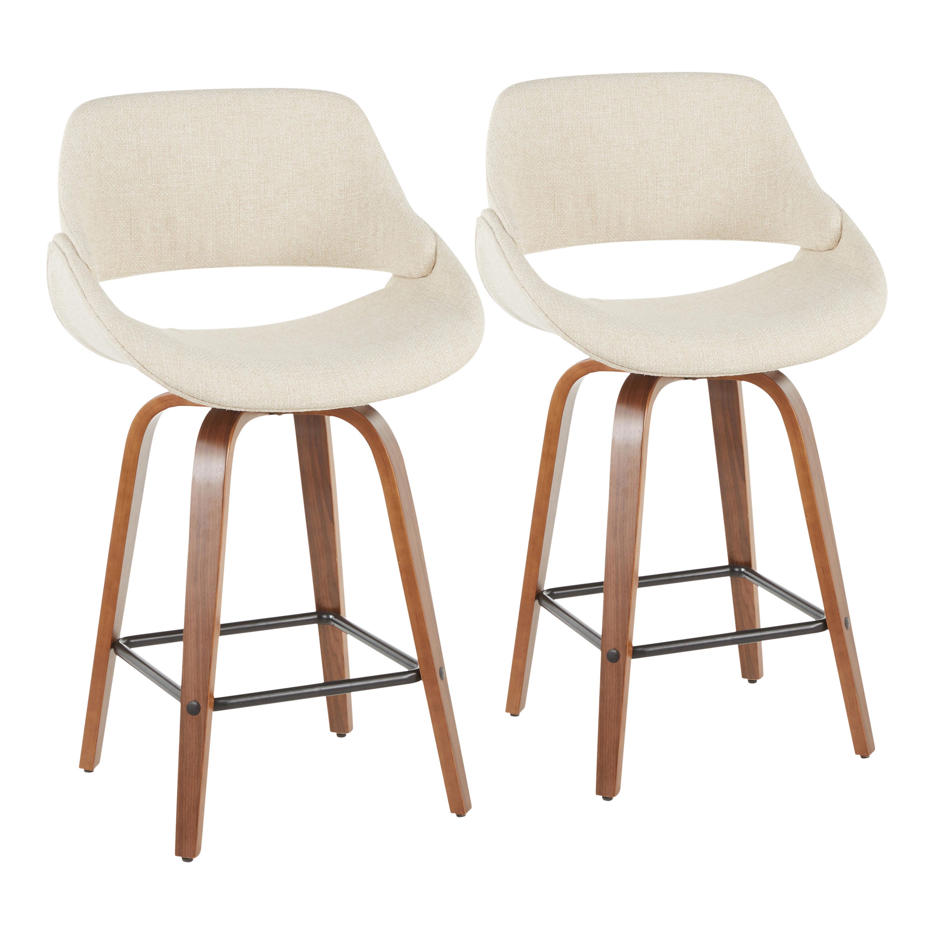 LumiSource Fabrico Counter Stool - Set of 2, Walnut/Cream/Black, large