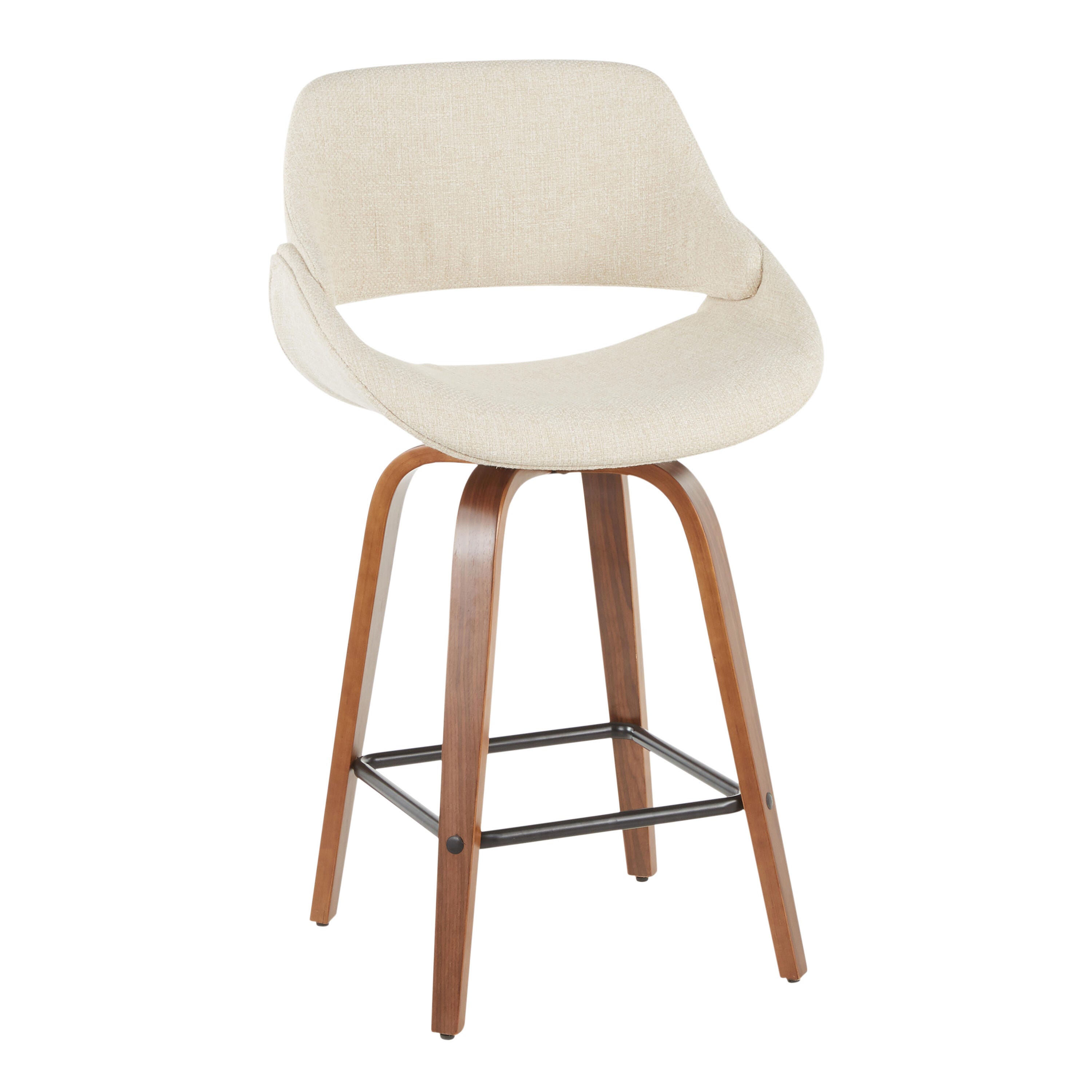 LumiSource Fabrico Counter Stool - Set of 2, Walnut/Cream/Black, large