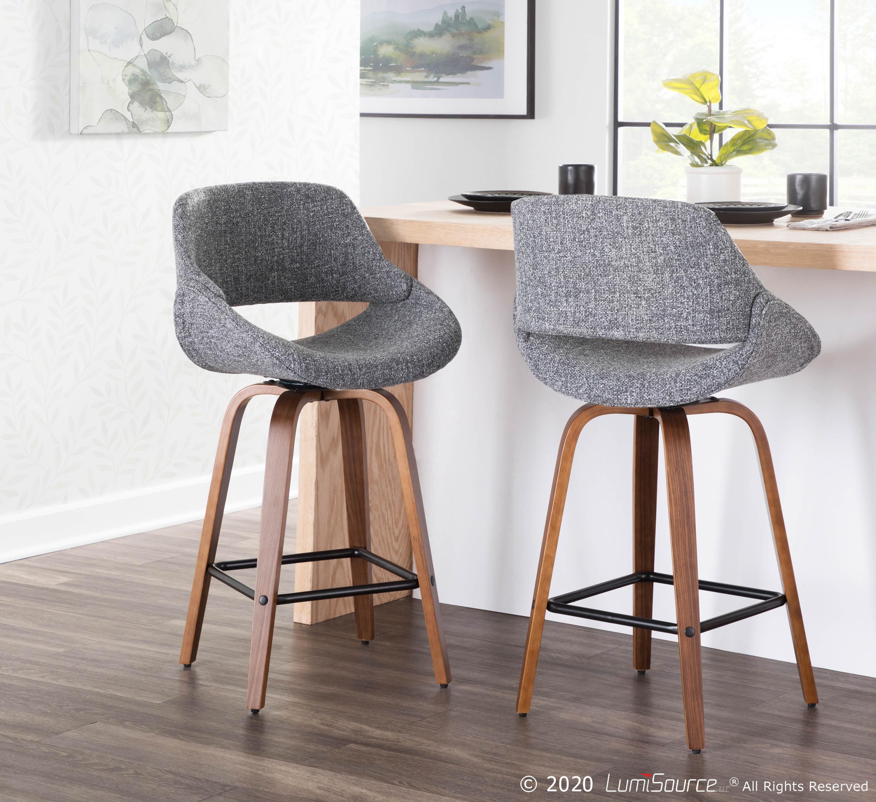 LumiSource Fabrico Counter Stool - Set of 2, Walnut/Gray/Black, large
