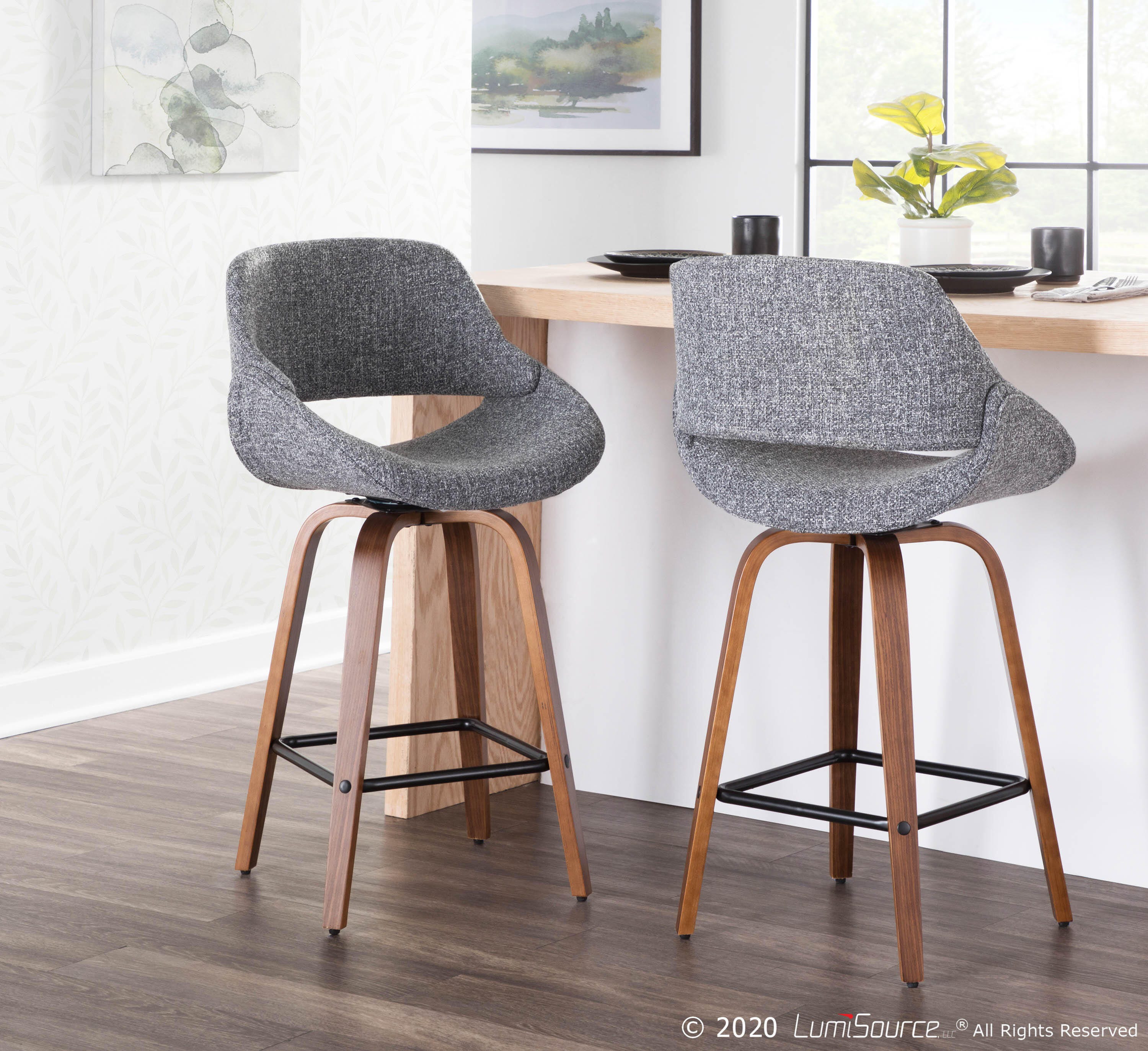 LumiSource Fabrico Counter Stool - Set of 2, Walnut/Gray/Black, large
