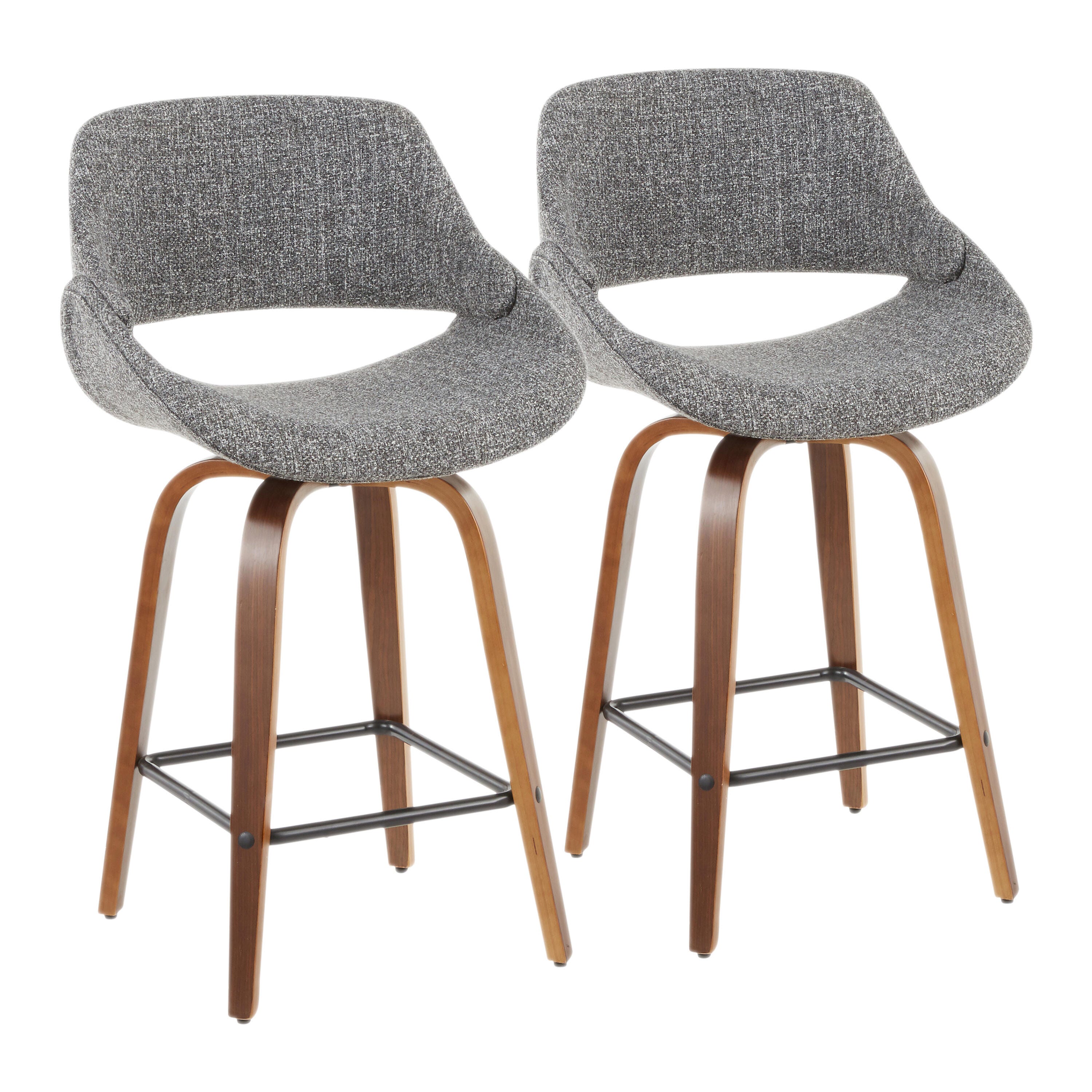 LumiSource Fabrico Counter Stool - Set of 2, Walnut/Gray/Black, large