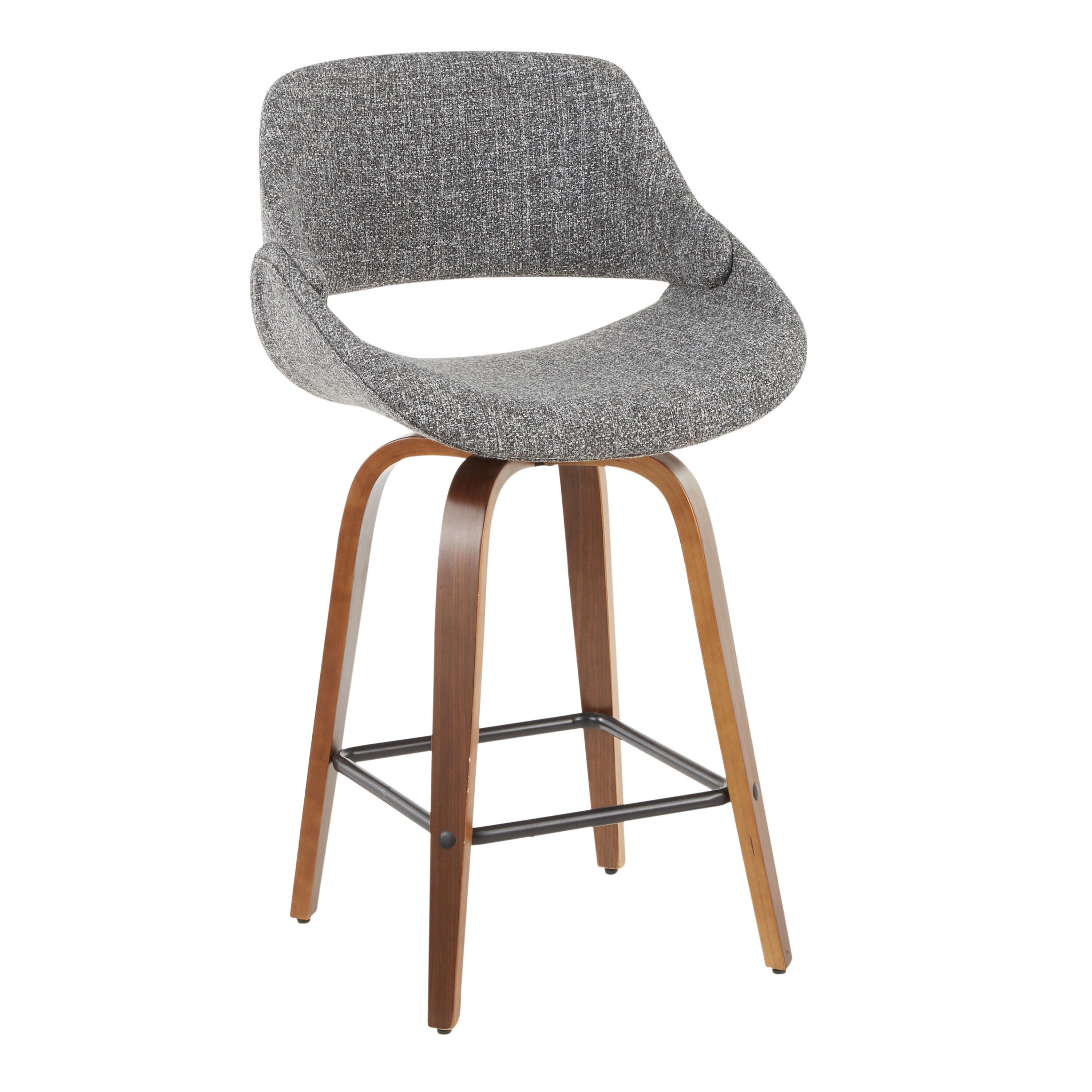 LumiSource Fabrico Counter Stool - Set of 2, Walnut/Gray/Black, large