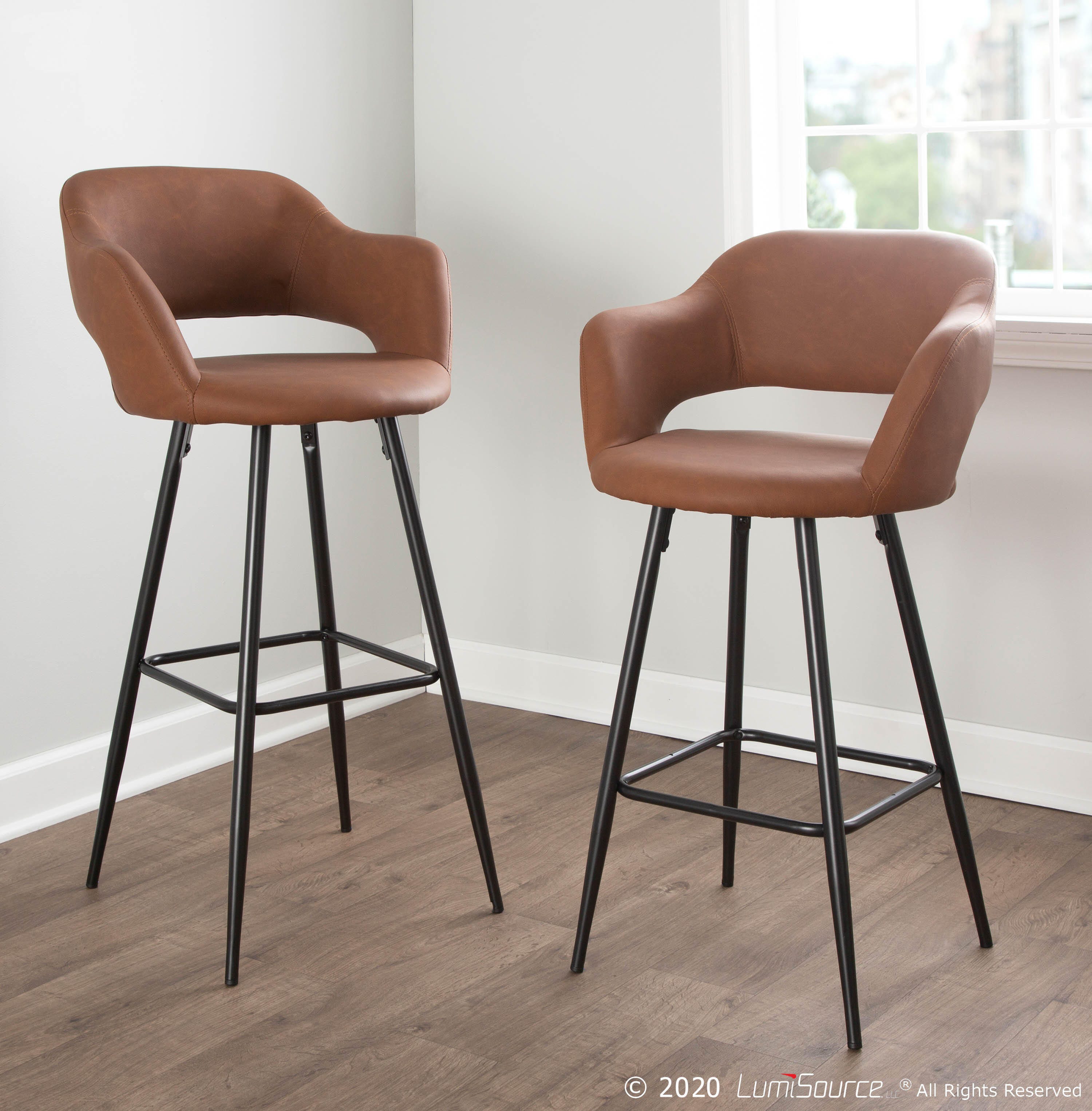 LumiSource Margarite Counter Stool - Set of 2, Black/Brown, rollover