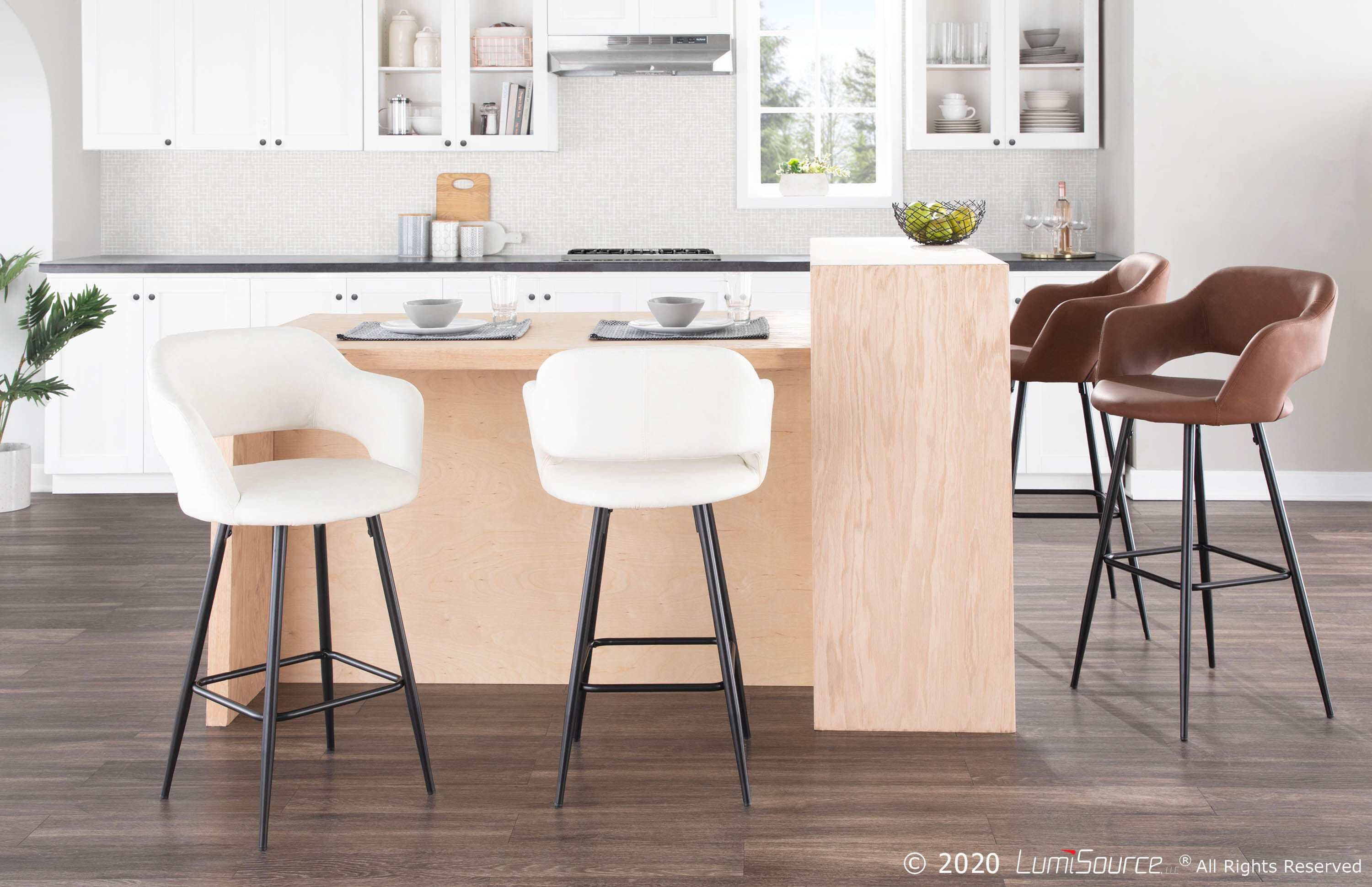 LumiSource Margarite Counter Stool - Set of 2, Black/Cream, large