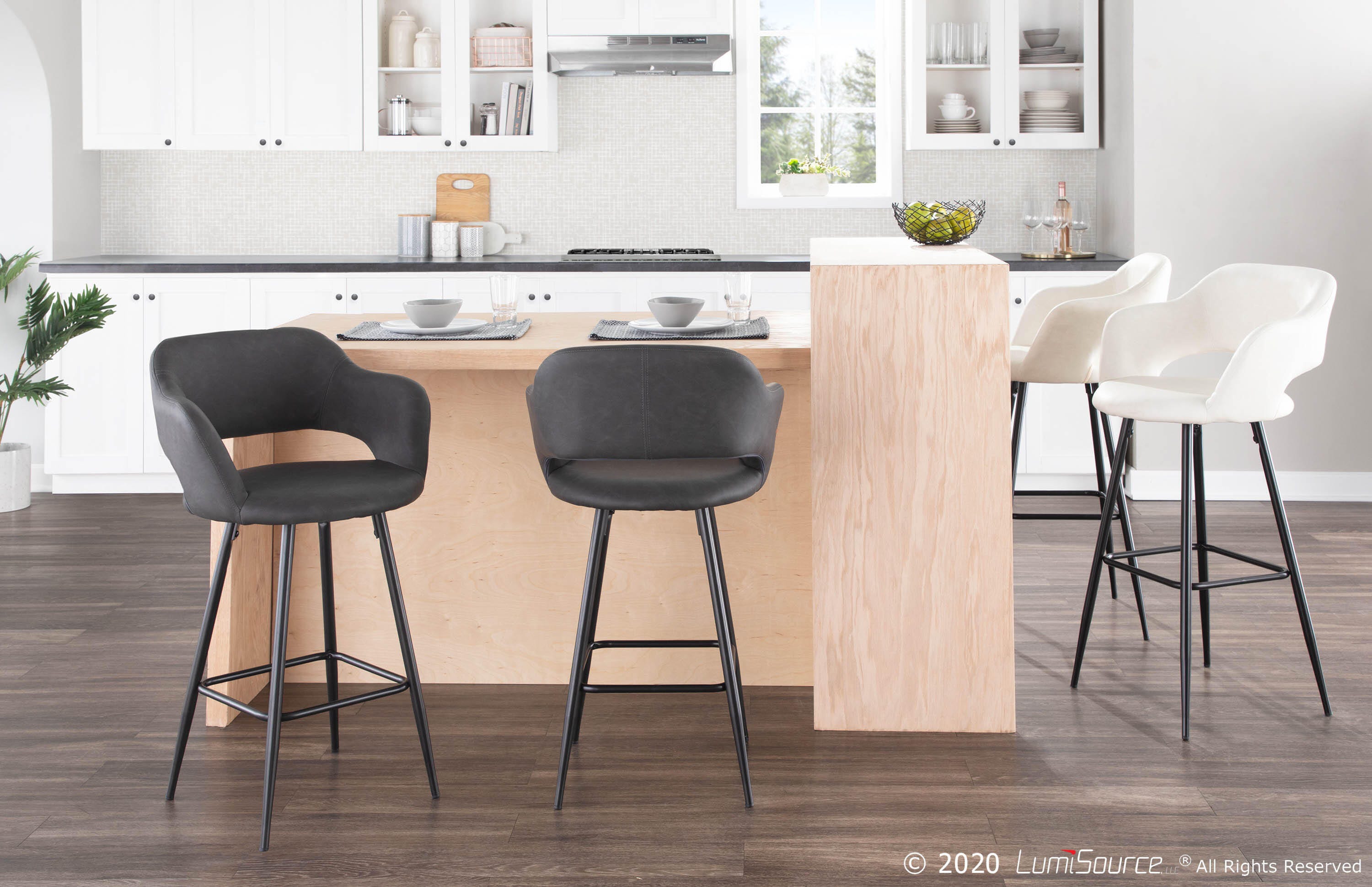 LumiSource Margarite Counter Stool - Set of 2, Black/Gray, large