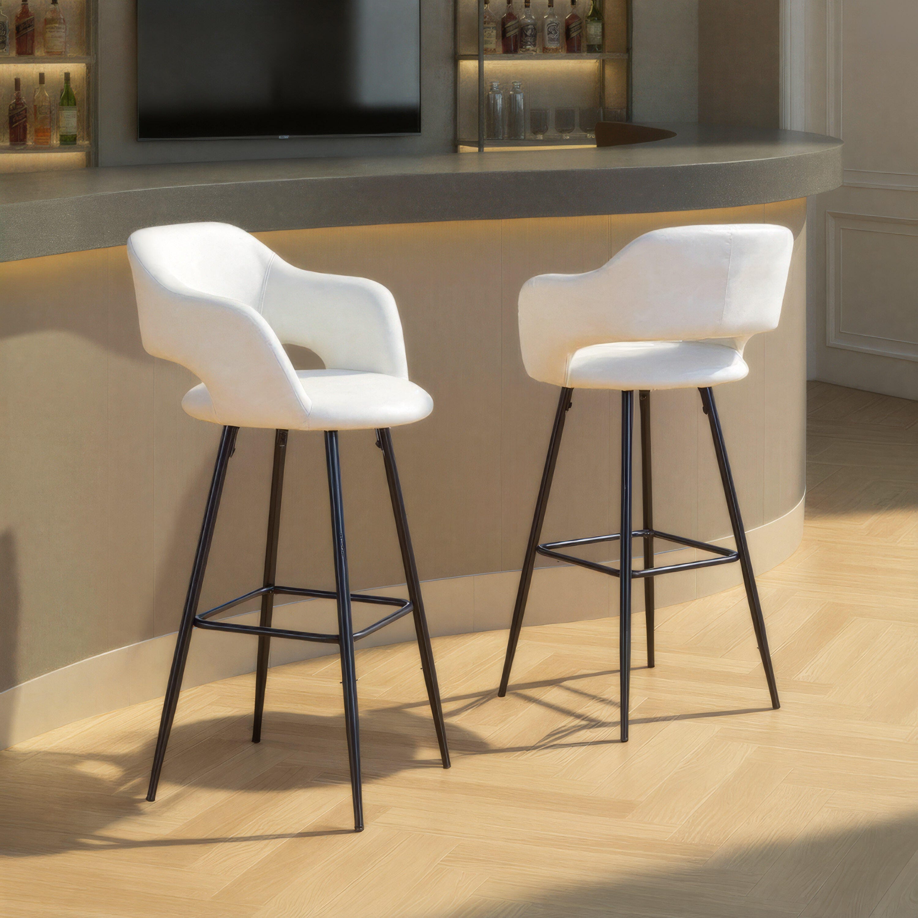 LumiSource Margarite Barstool - Set of 2, Black/Cream, large