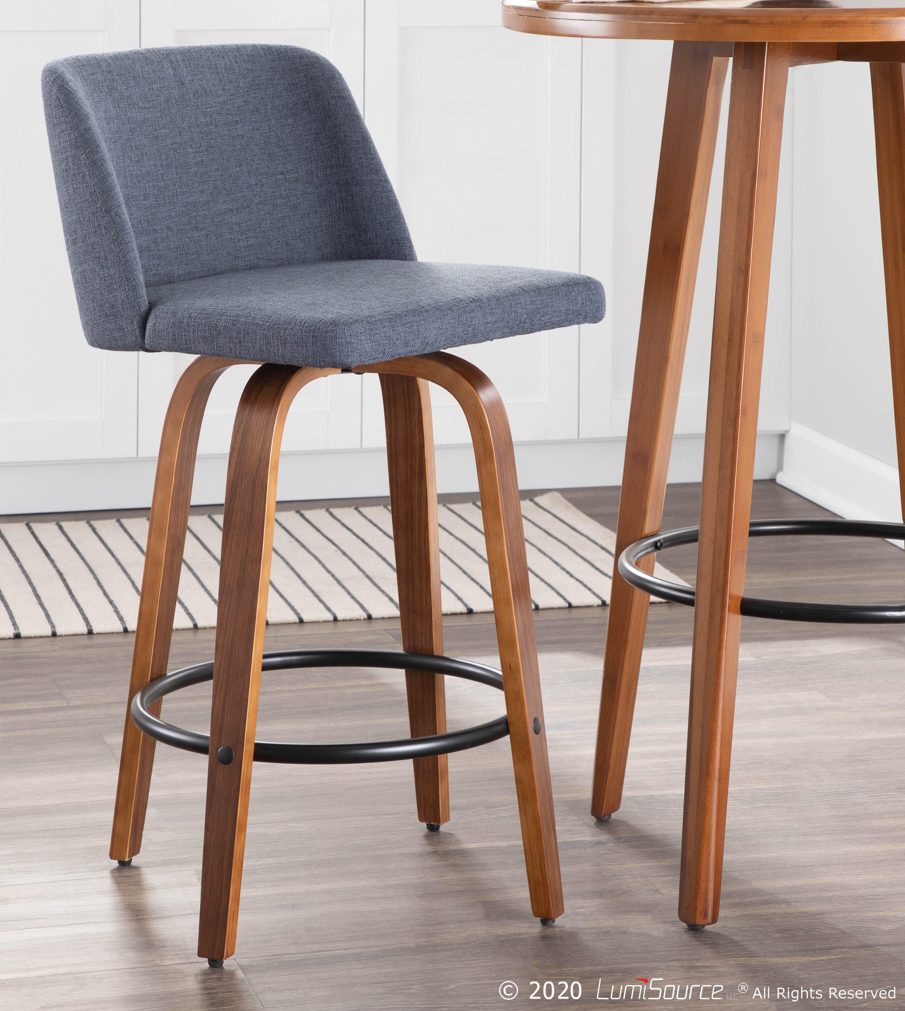 LumiSource Toriano Counter Stool - Set of 2, Walnut/Blue/Black, rollover