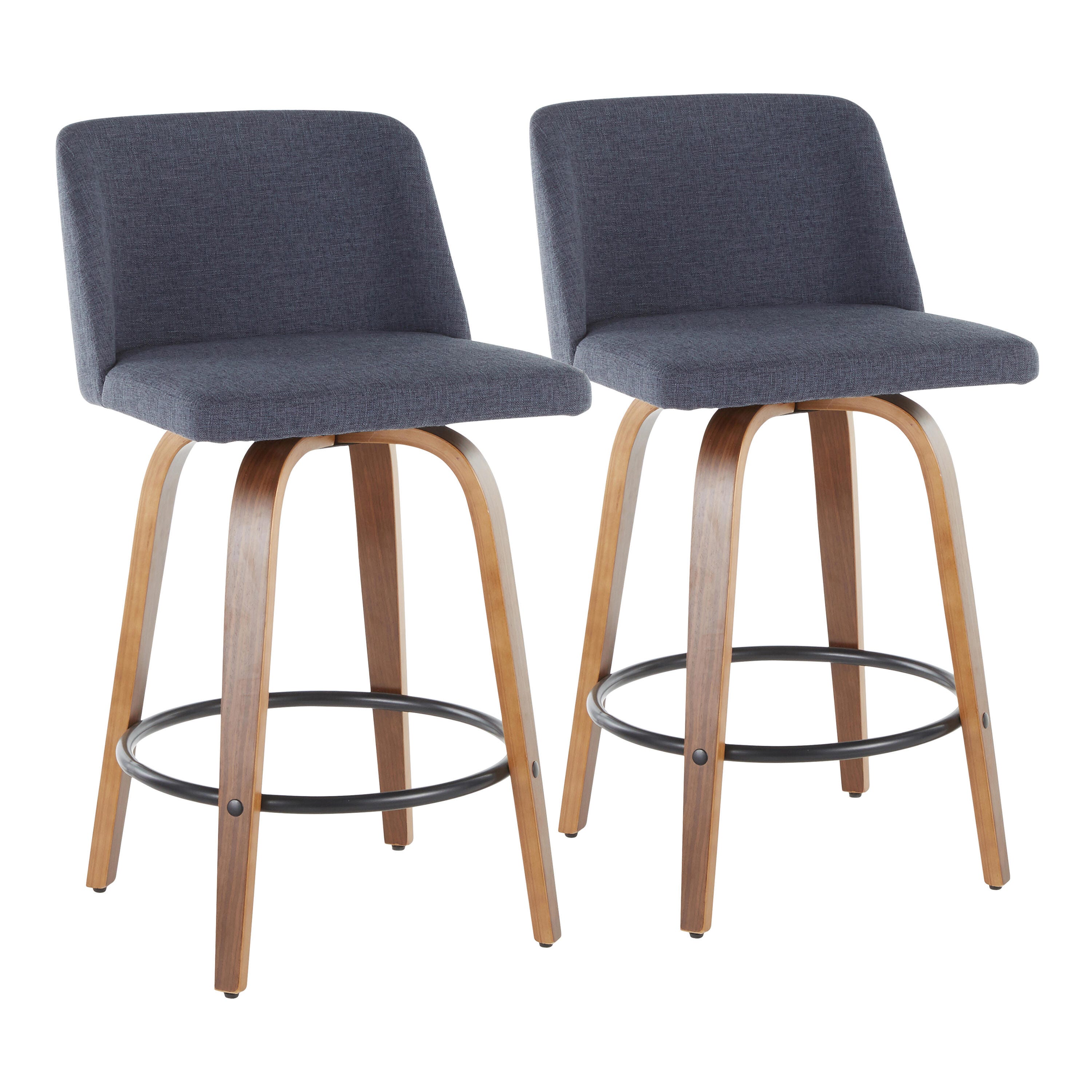 LumiSource Toriano Counter Stool - Set of 2, Walnut/Blue/Black, large