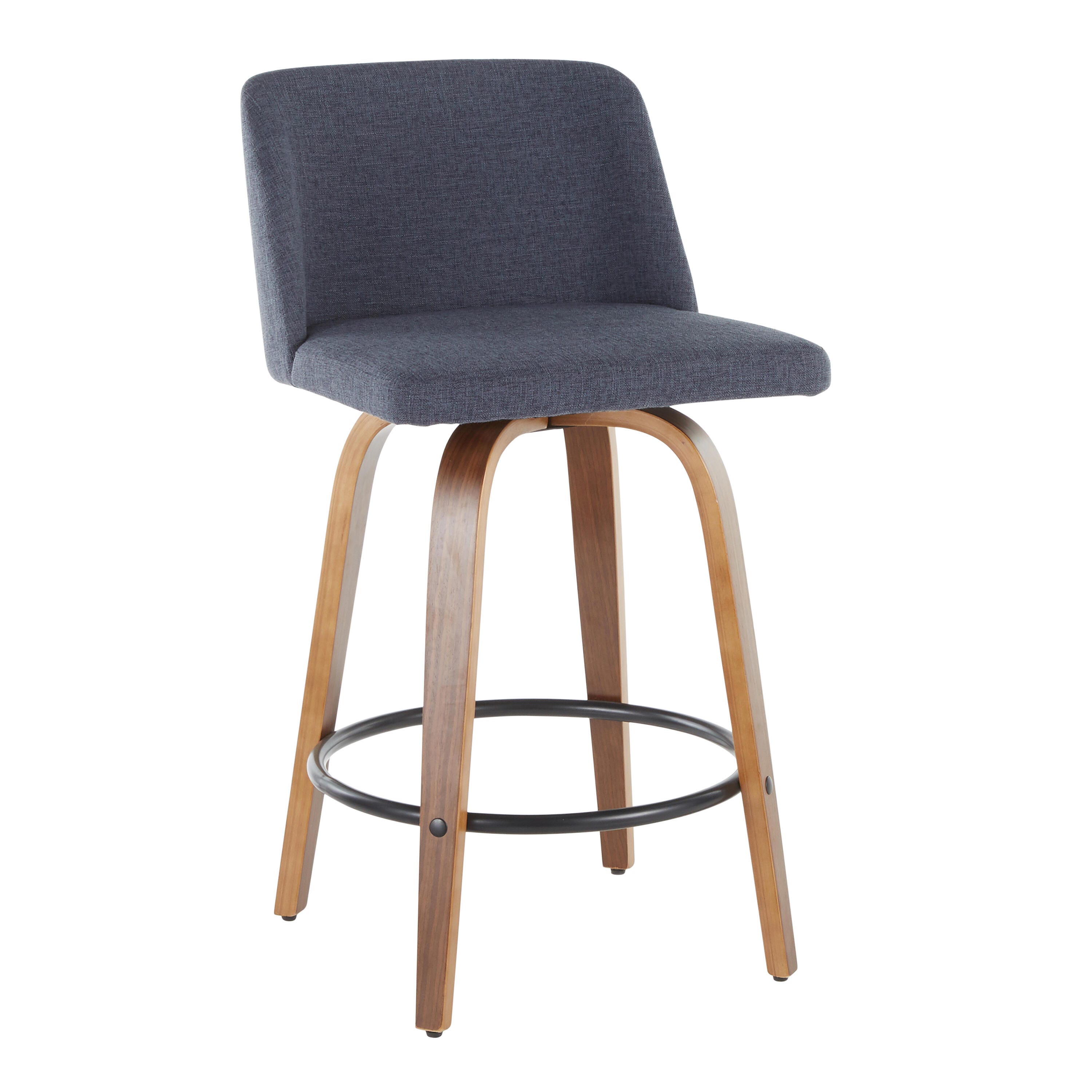 LumiSource Toriano Counter Stool - Set of 2, Walnut/Blue/Black, large