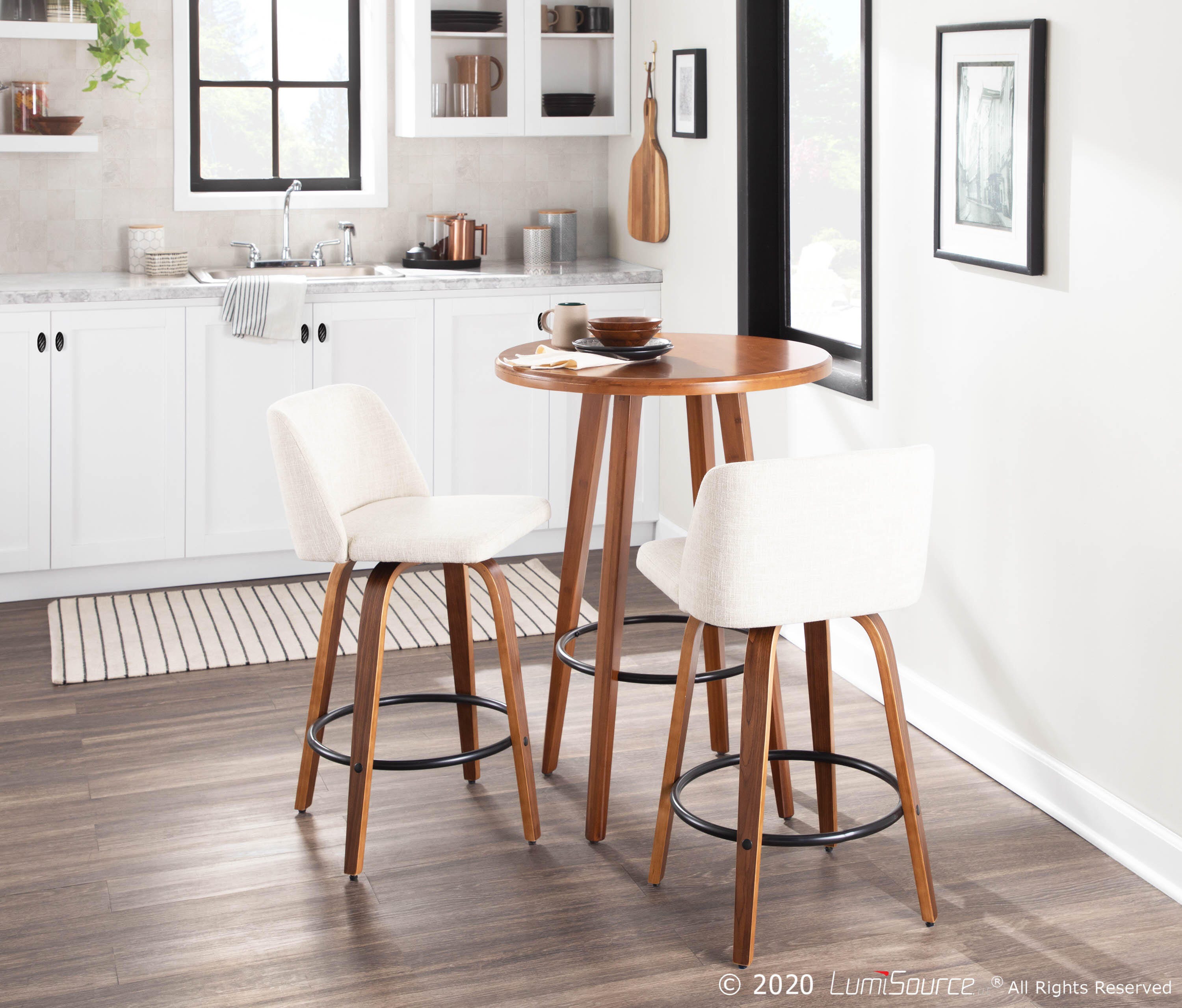 LumiSource Toriano Counter Stool - Set of 2, Walnut/Cream/Black, rollover
