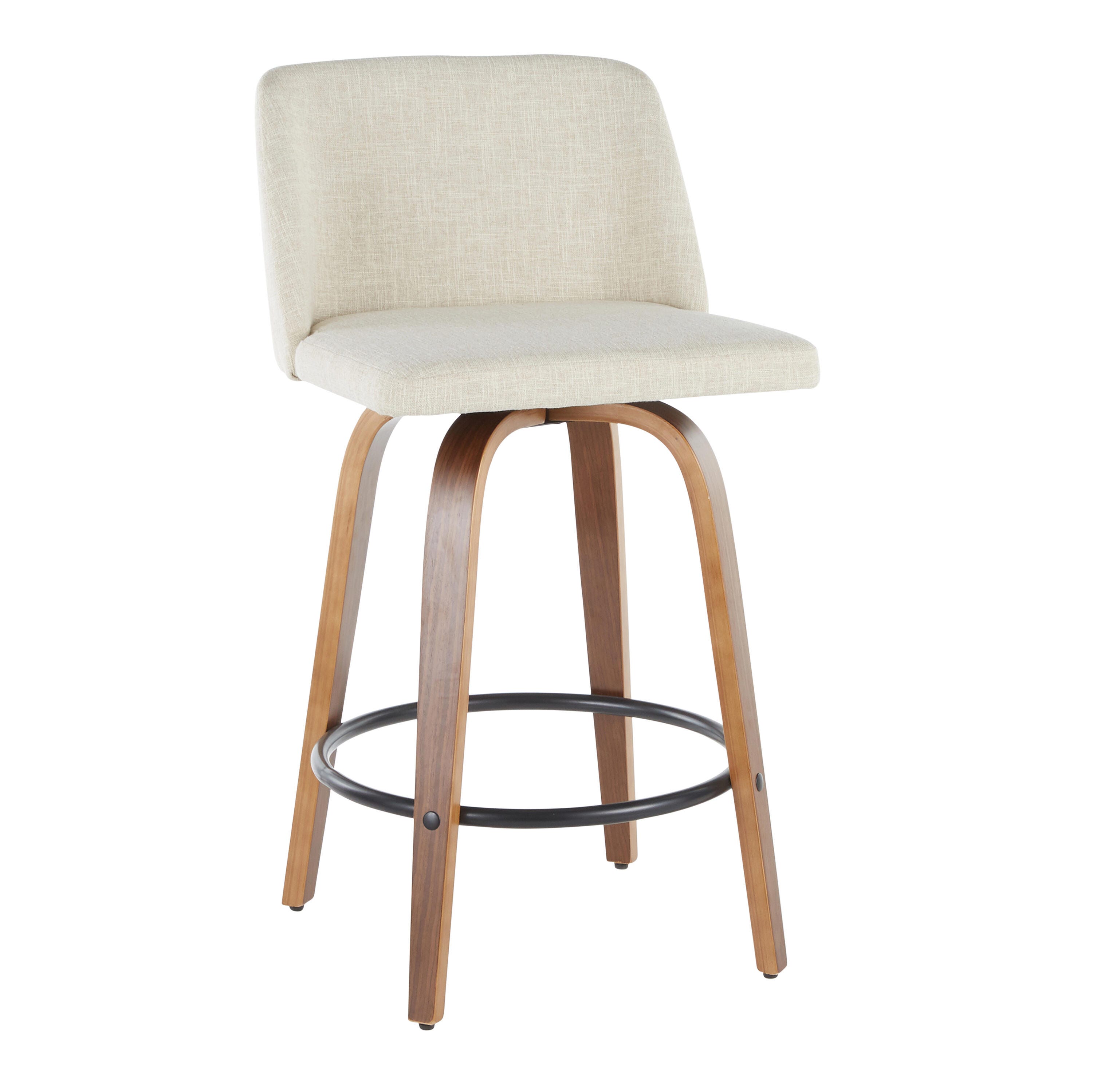 LumiSource Toriano Counter Stool - Set of 2, Walnut/Cream/Black, large