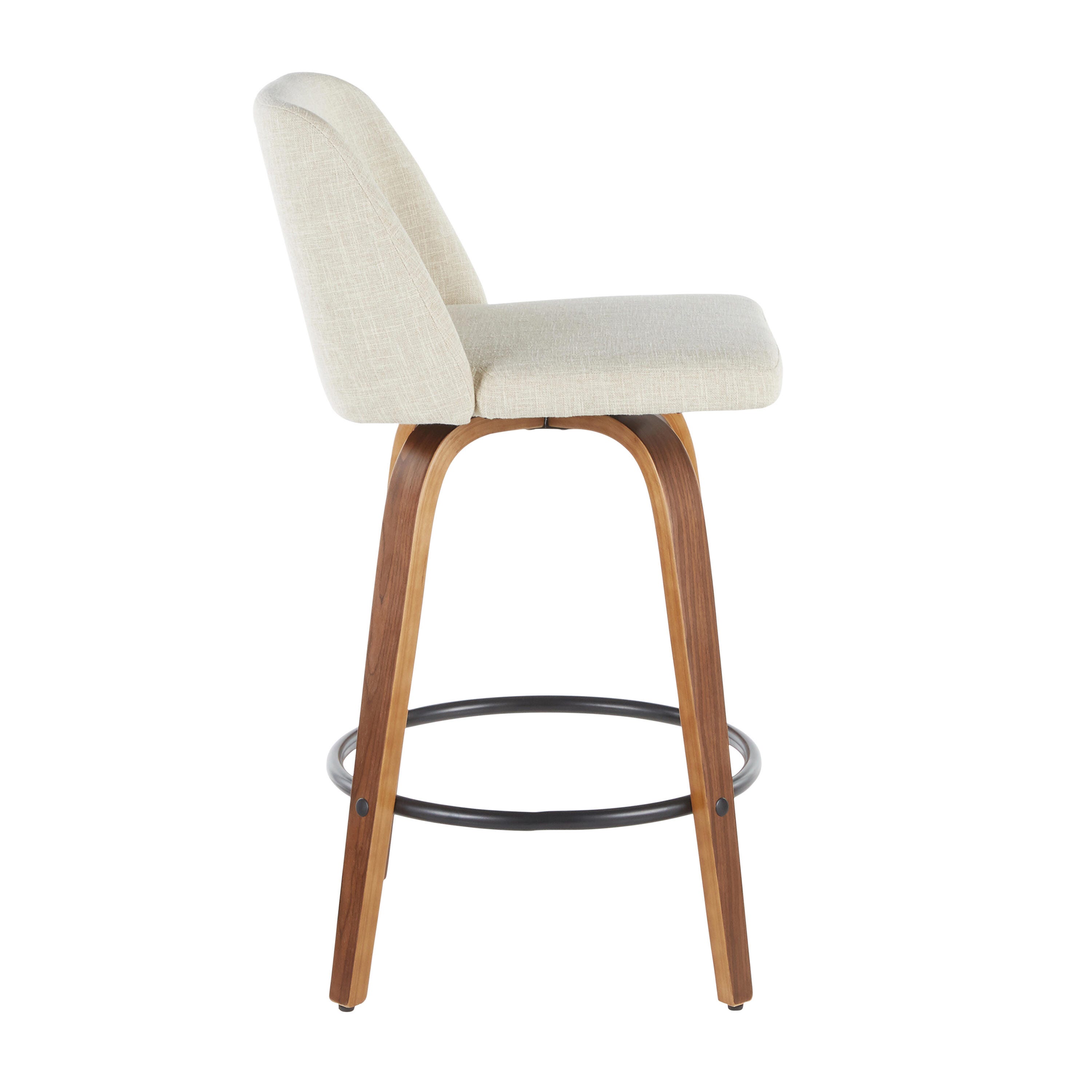 LumiSource Toriano Counter Stool - Set of 2, Walnut/Cream/Black, large