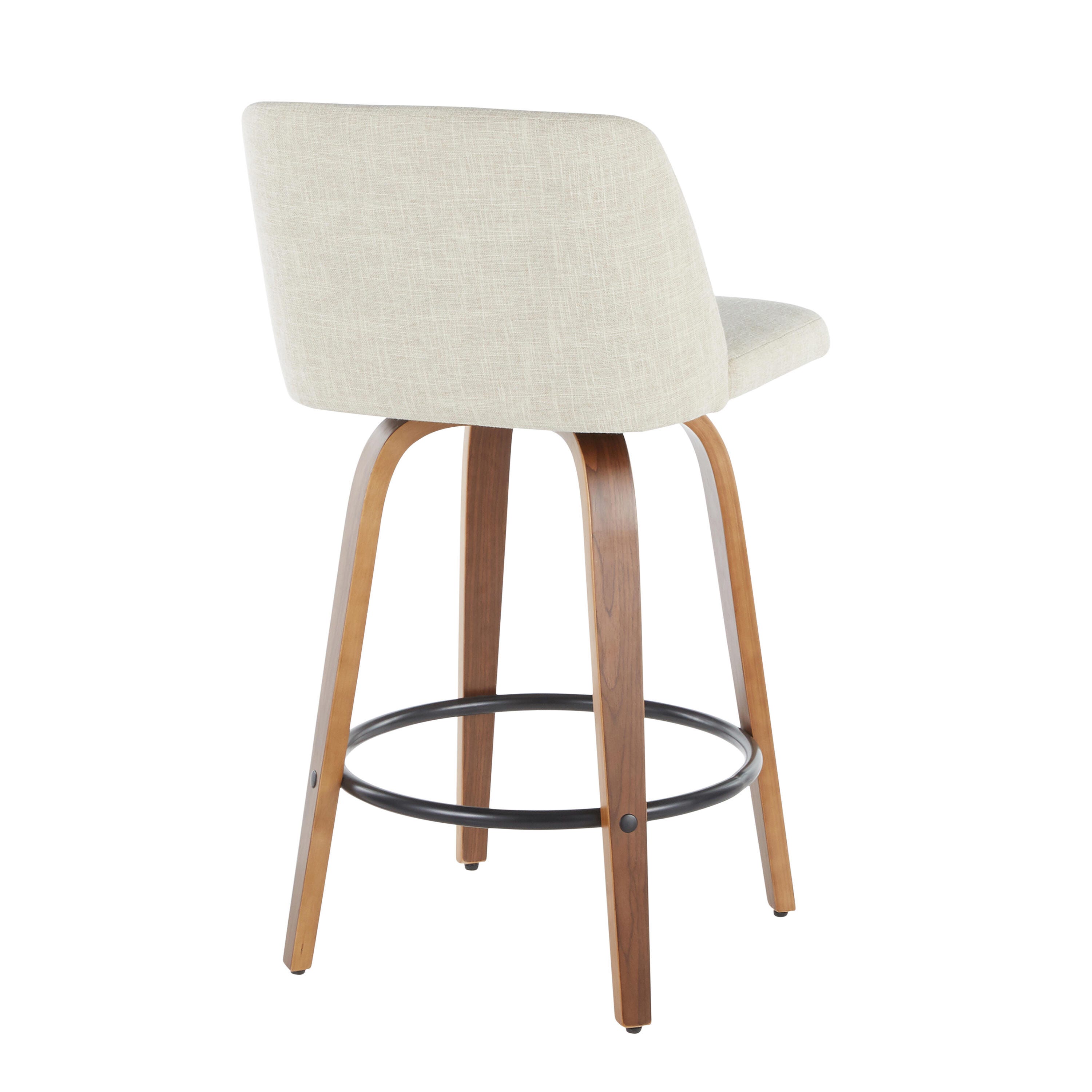 LumiSource Toriano Counter Stool - Set of 2, Walnut/Cream/Black, large