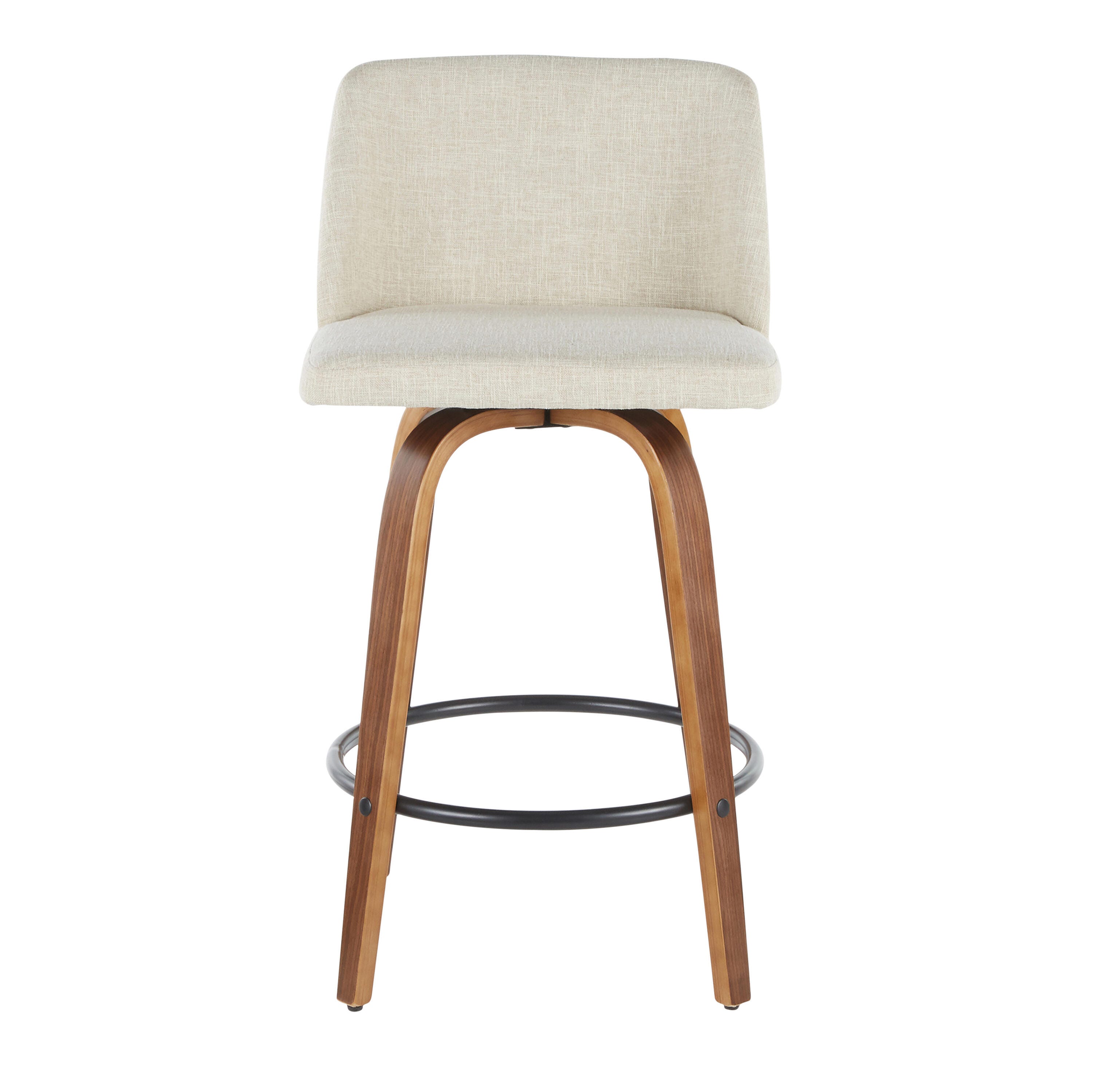 LumiSource Toriano Counter Stool - Set of 2, Walnut/Cream/Black, large