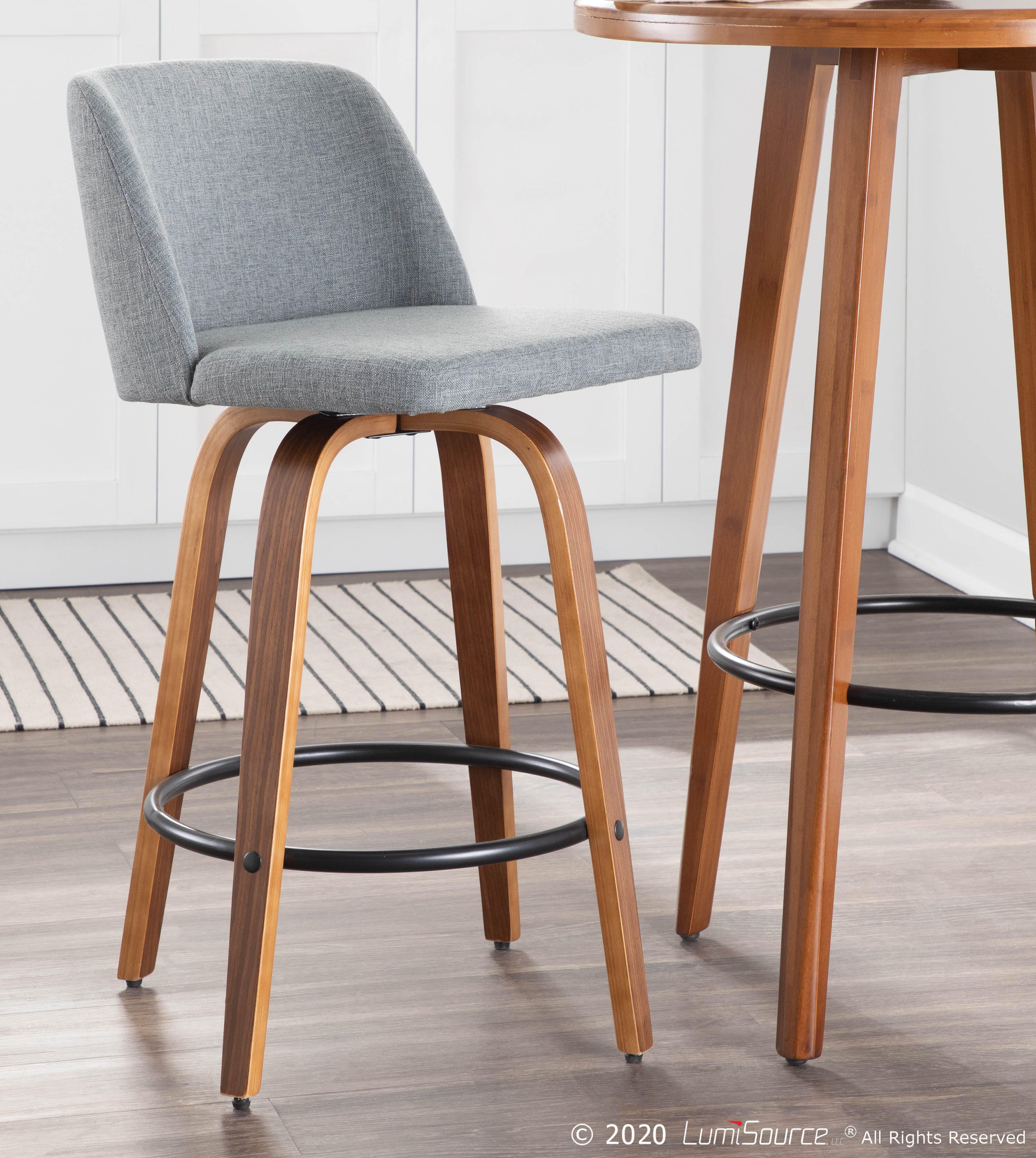 LumiSource Toriano Counter Stool - Set of 2, Walnut/Gray/Black, large