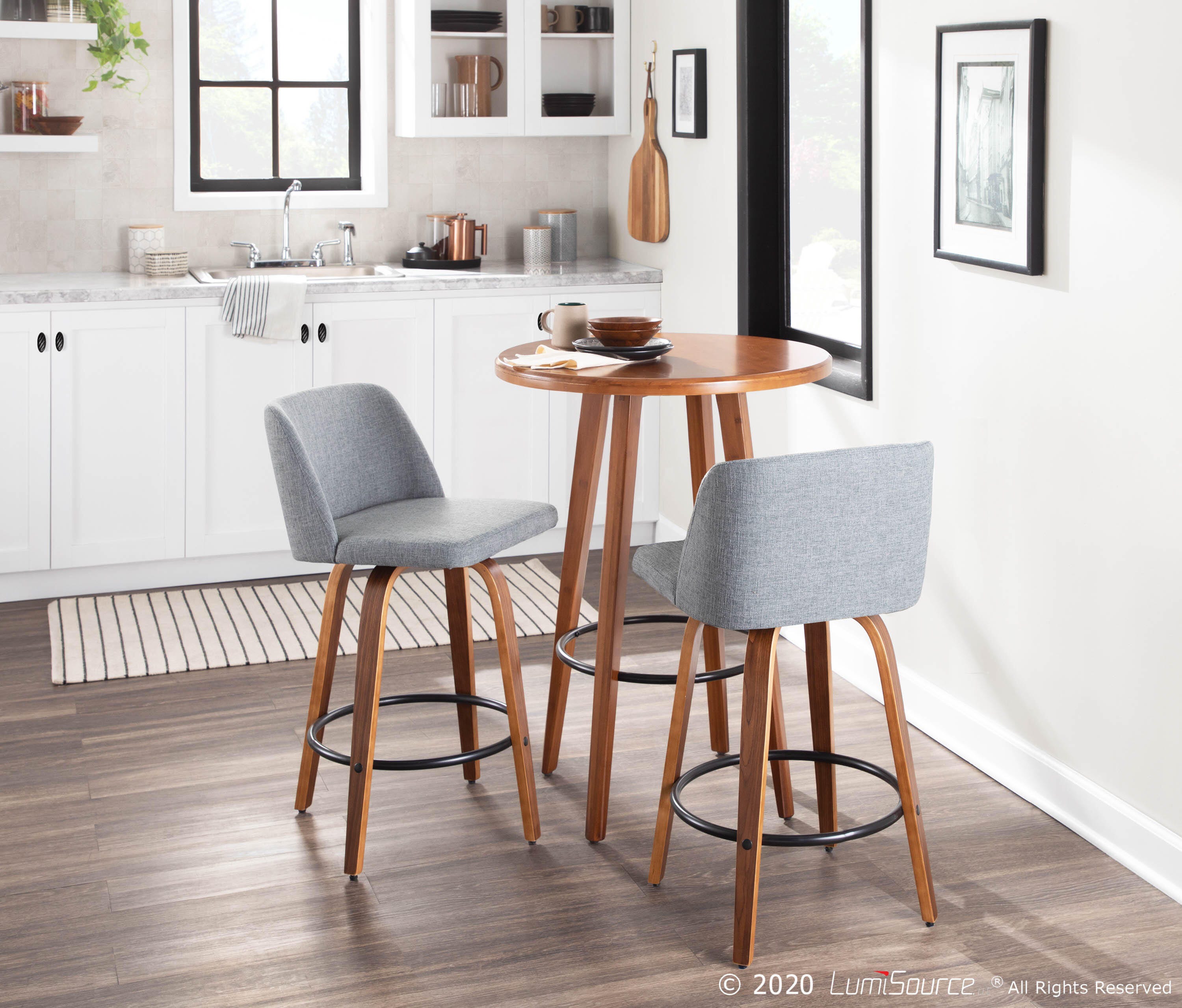 LumiSource Toriano Counter Stool - Set of 2, Walnut/Gray/Black, large