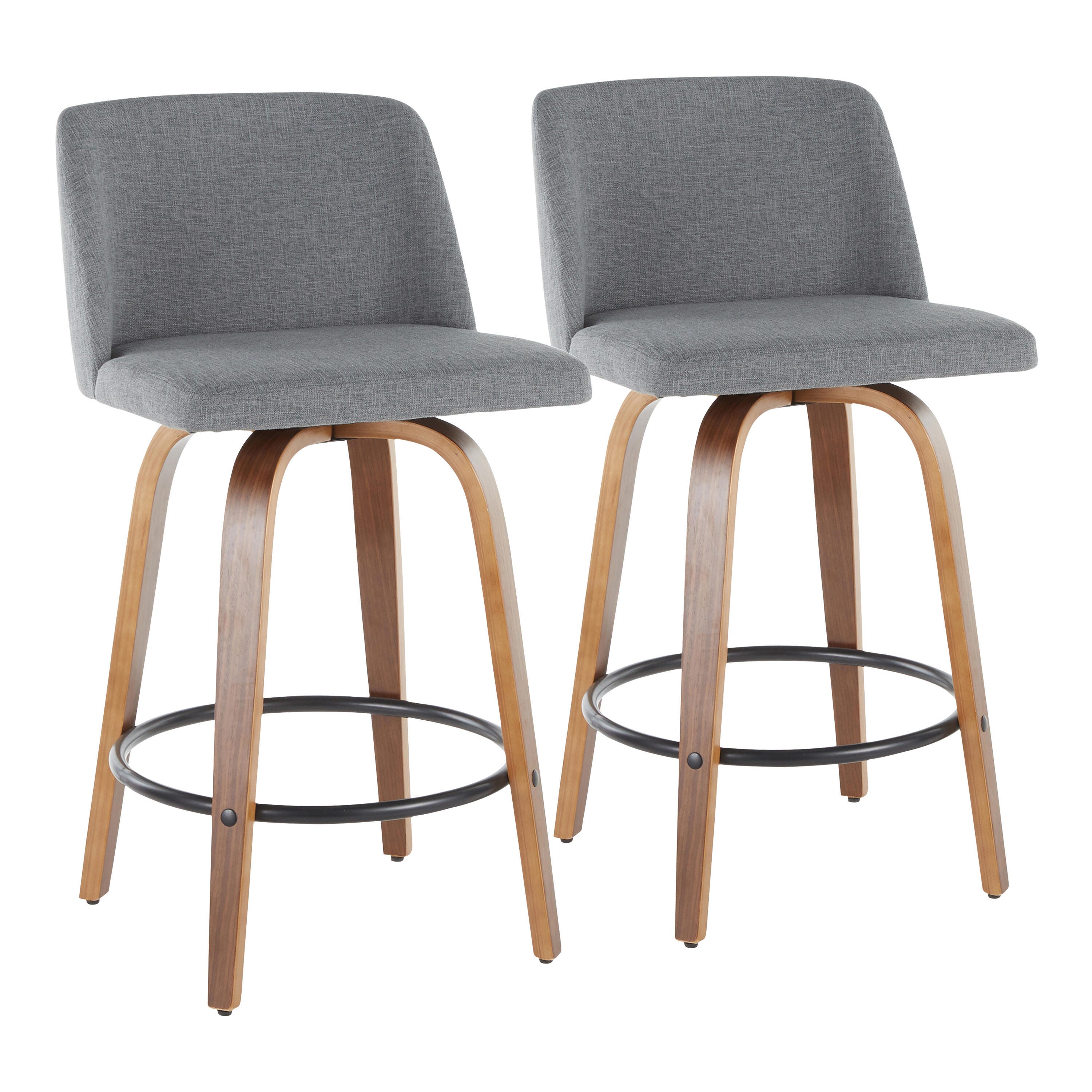LumiSource Toriano Counter Stool - Set of 2, Walnut/Gray/Black, large