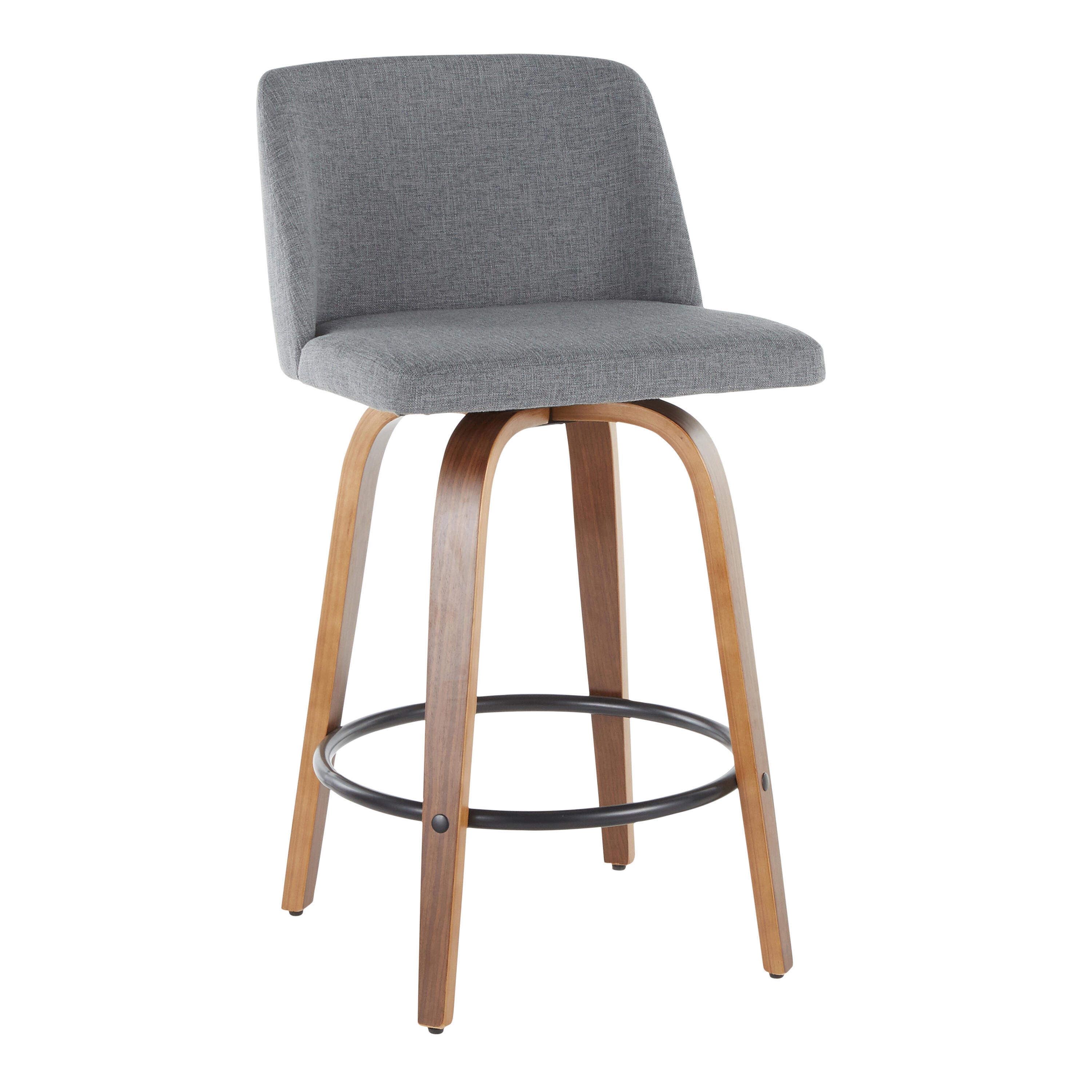 LumiSource Toriano Counter Stool - Set of 2, Walnut/Gray/Black, large