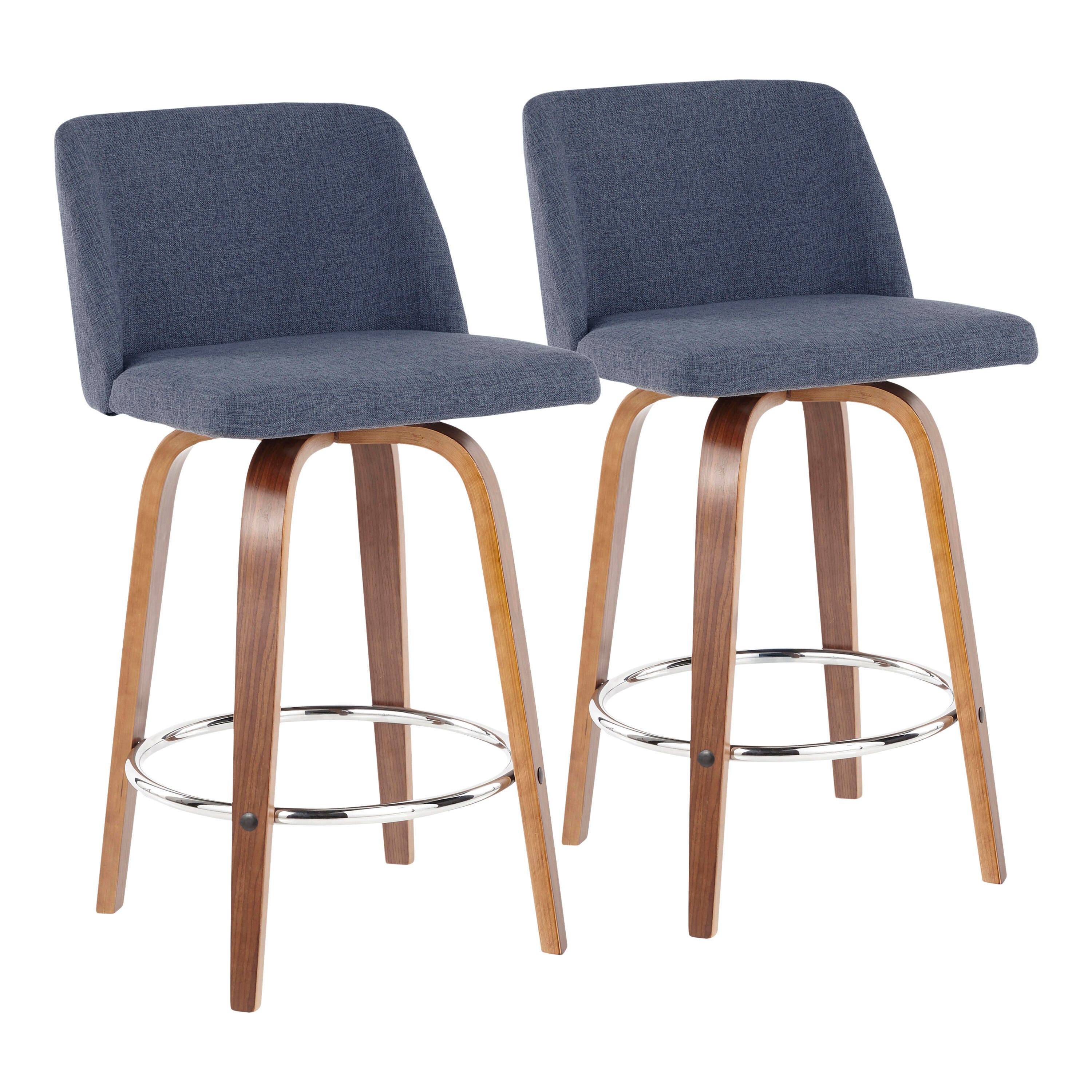 LumiSource Toriano Counter Stool - Set of 2, Walnut/Blue/Chrome, large