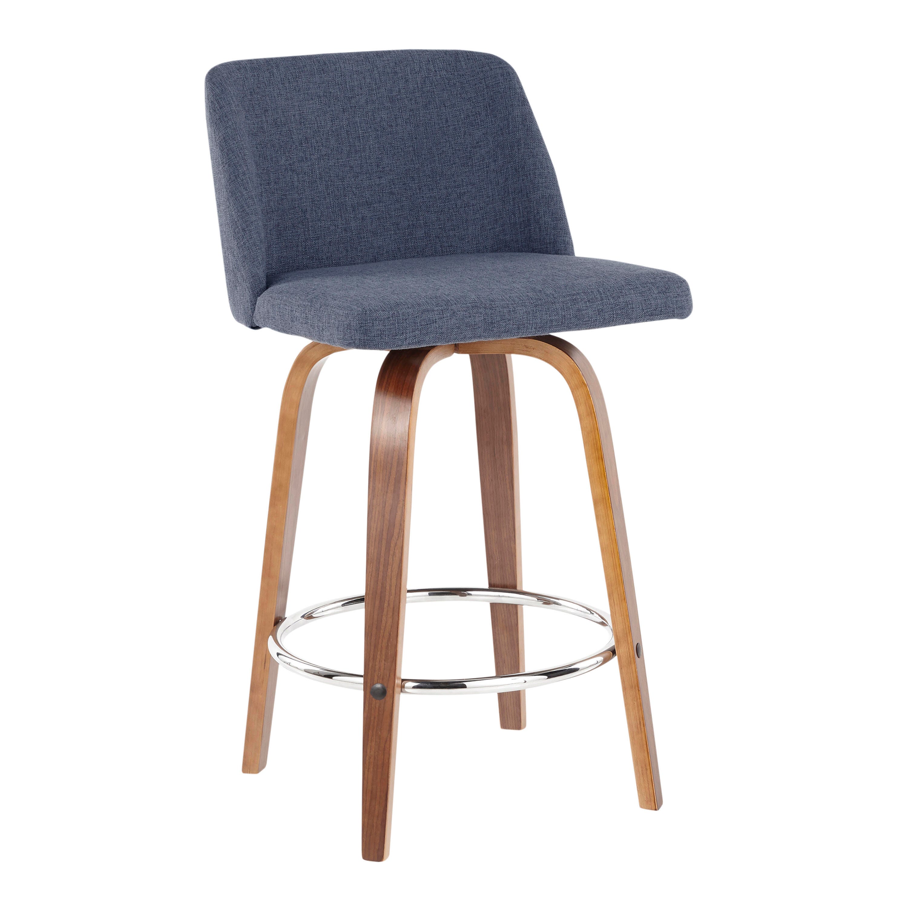 LumiSource Toriano Counter Stool - Set of 2, Walnut/Blue/Chrome, large