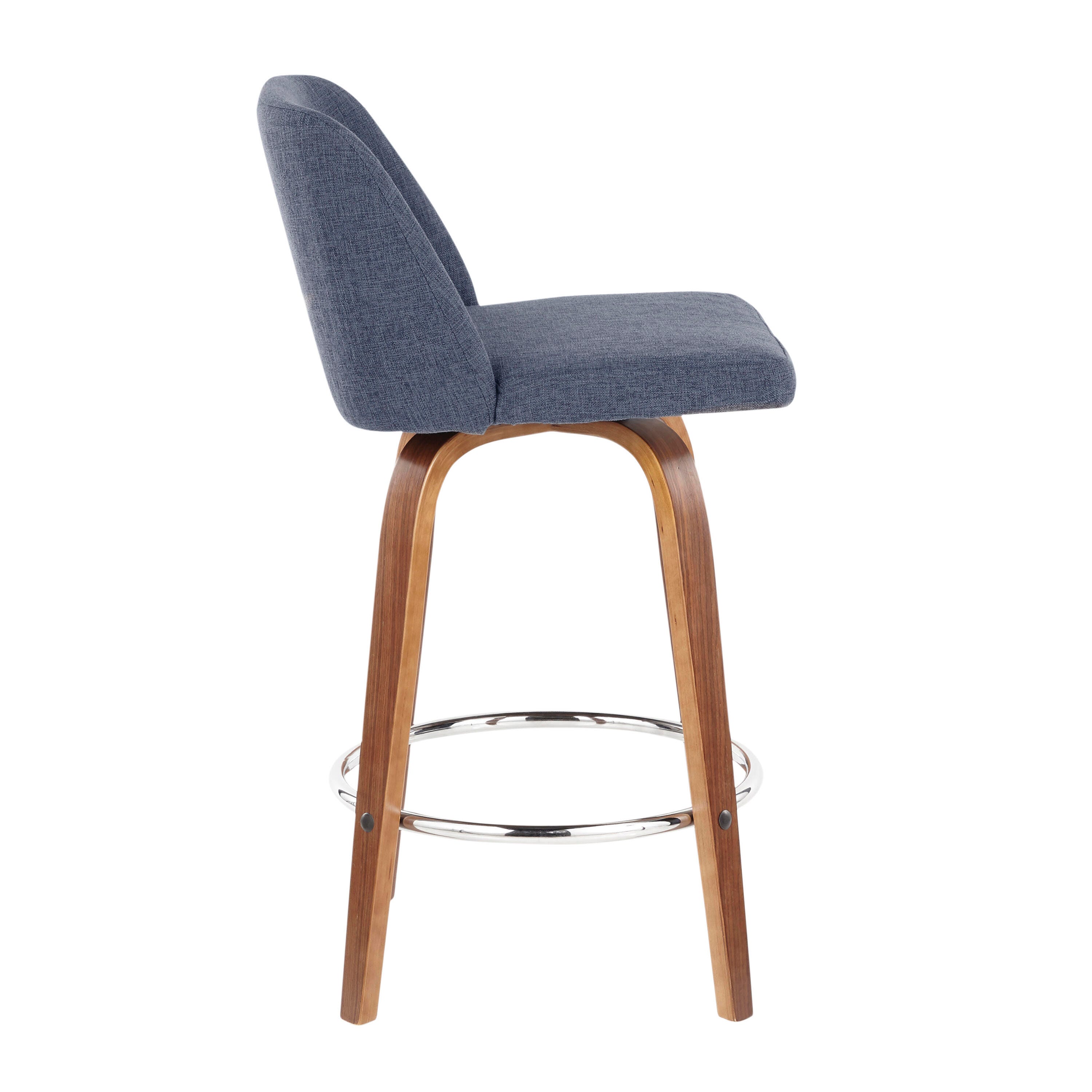 LumiSource Toriano Counter Stool - Set of 2, Walnut/Blue/Chrome, large