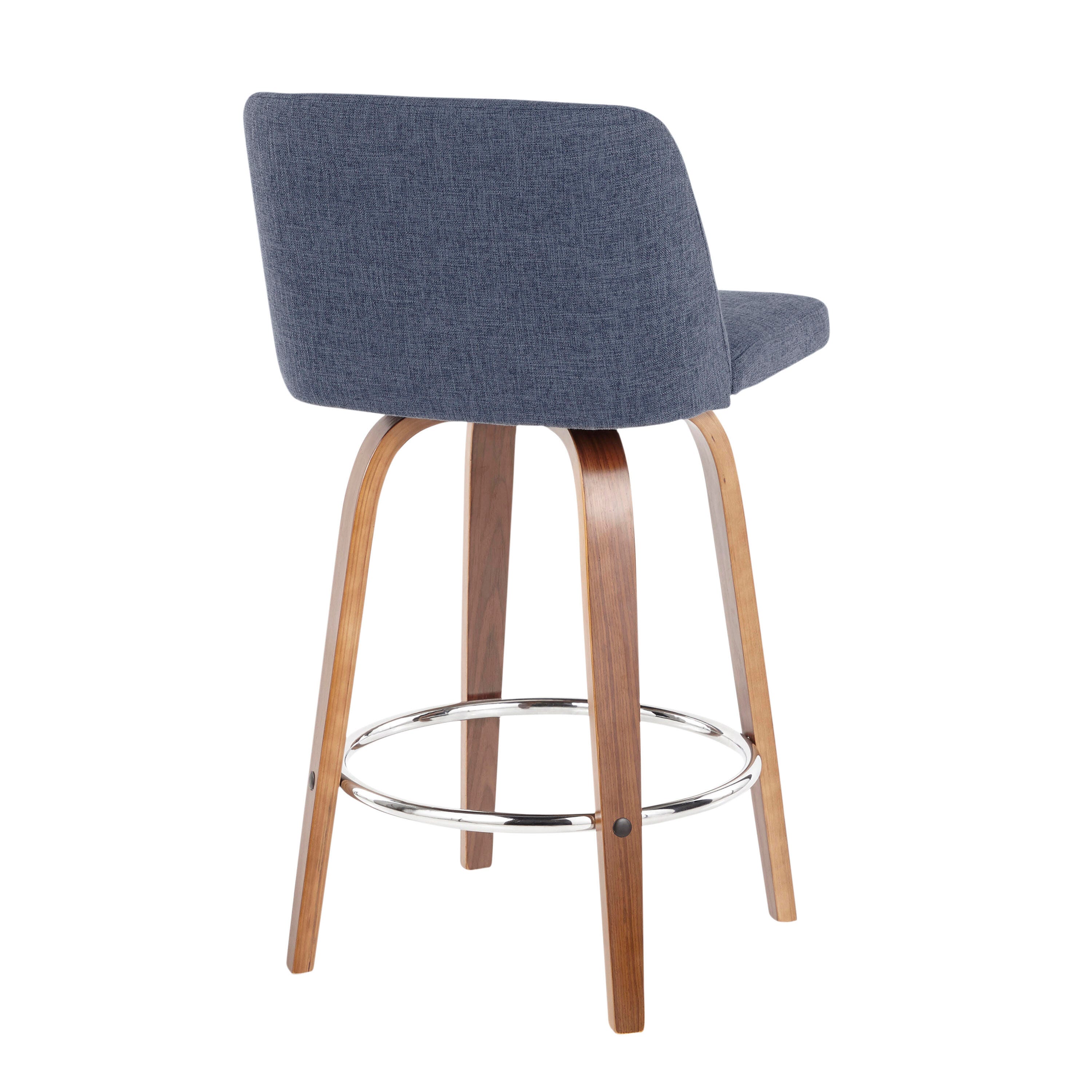 LumiSource Toriano Counter Stool - Set of 2, Walnut/Blue/Chrome, large