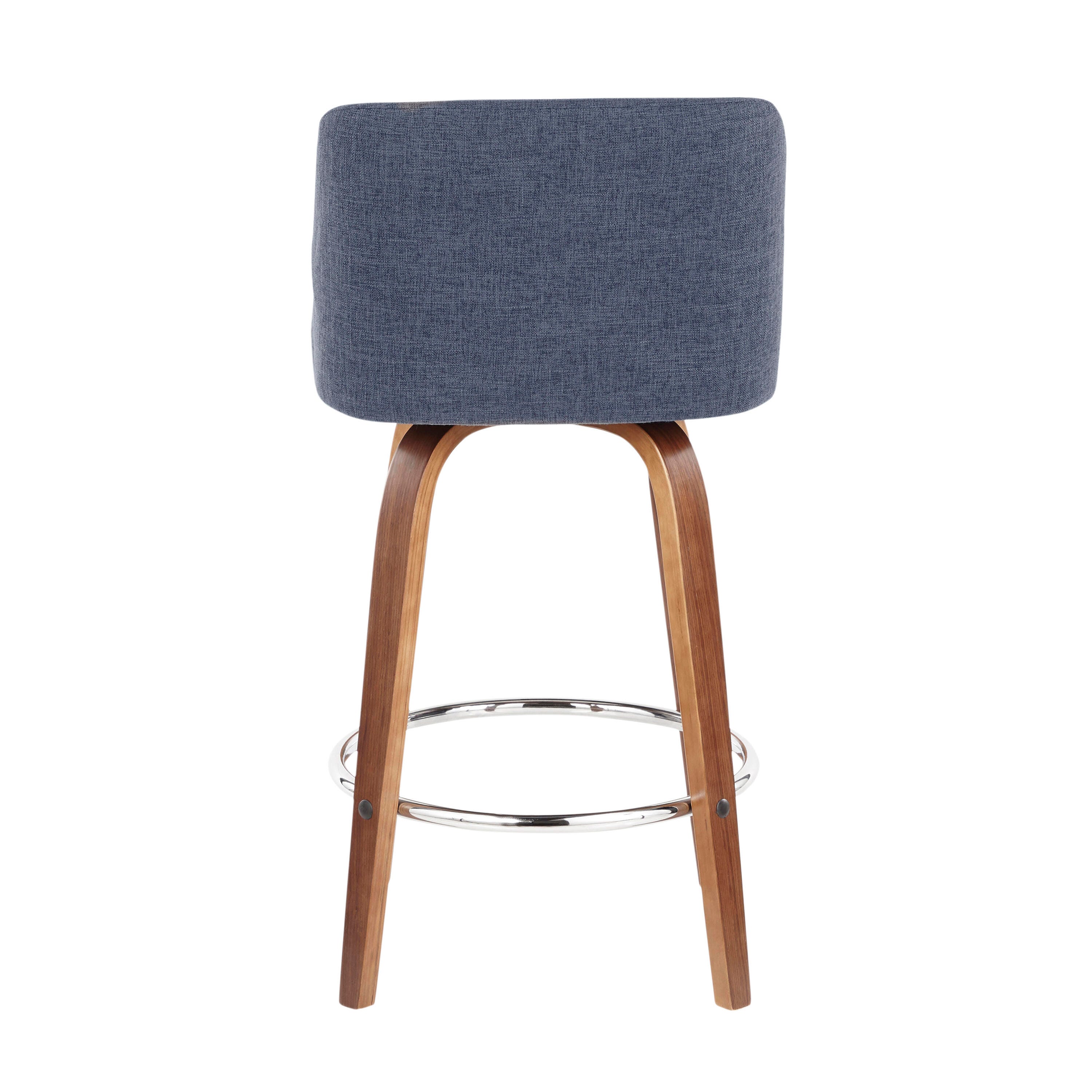 LumiSource Toriano Counter Stool - Set of 2, Walnut/Blue/Chrome, large