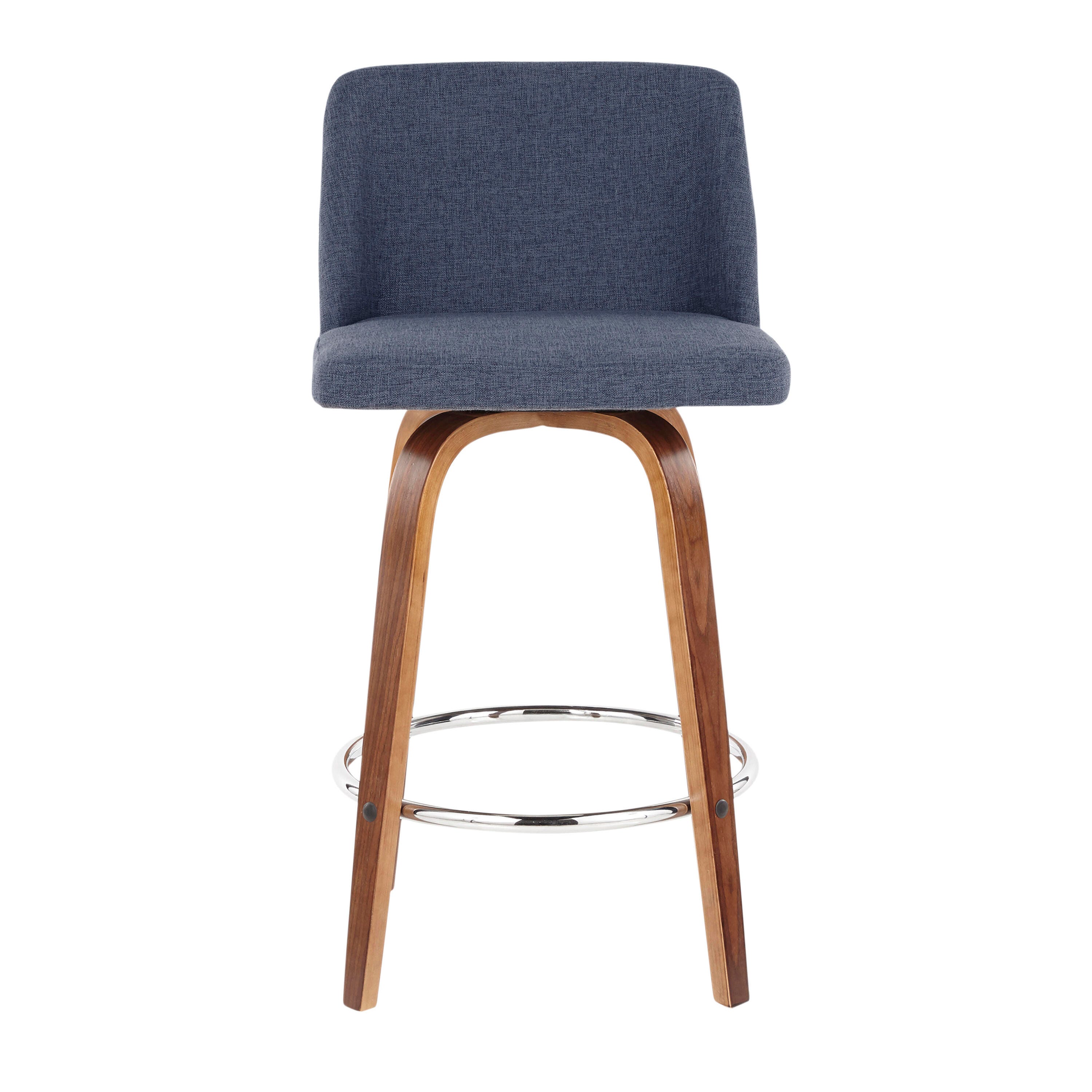 LumiSource Toriano Counter Stool - Set of 2, Walnut/Blue/Chrome, large