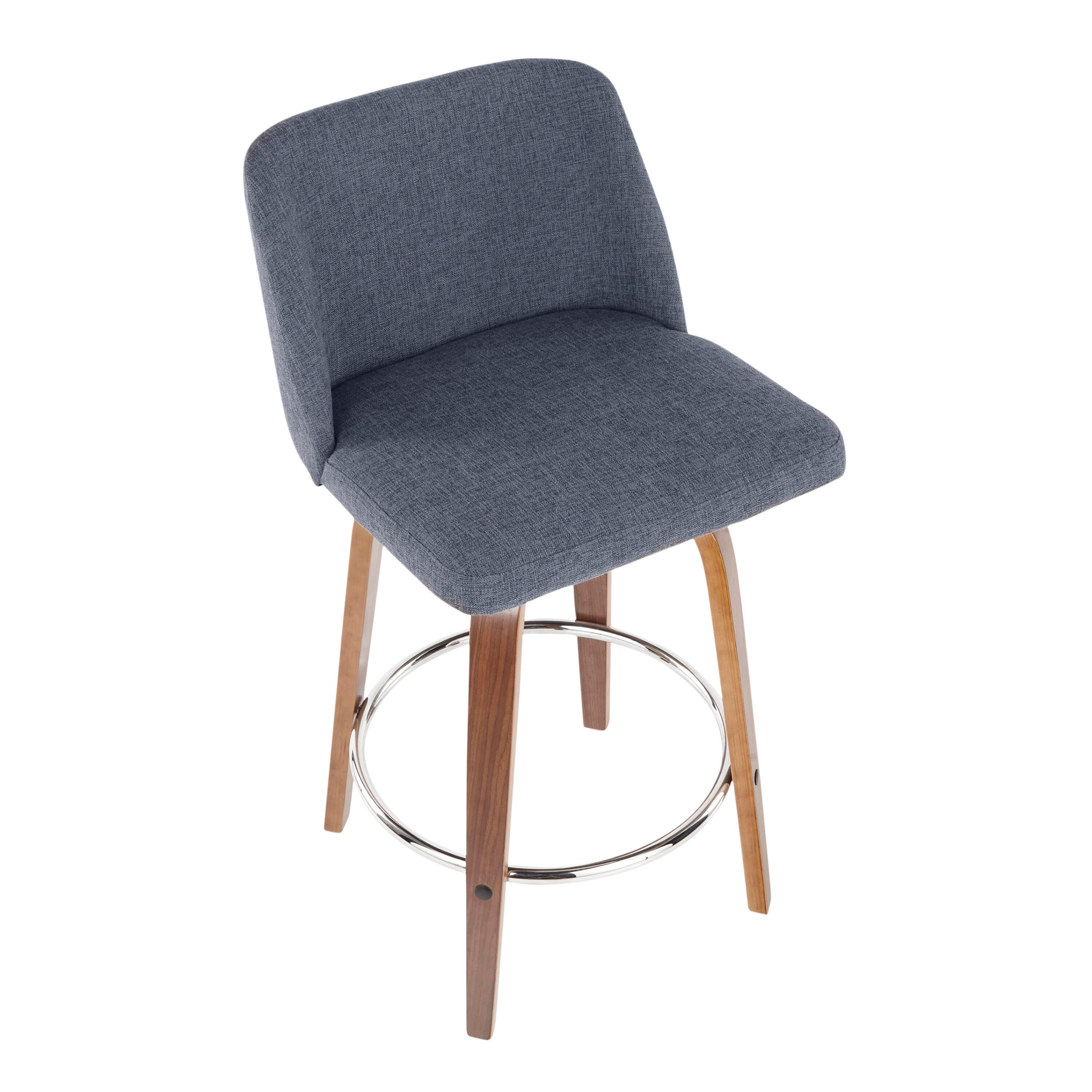 LumiSource Toriano Counter Stool - Set of 2, Walnut/Blue/Chrome, large