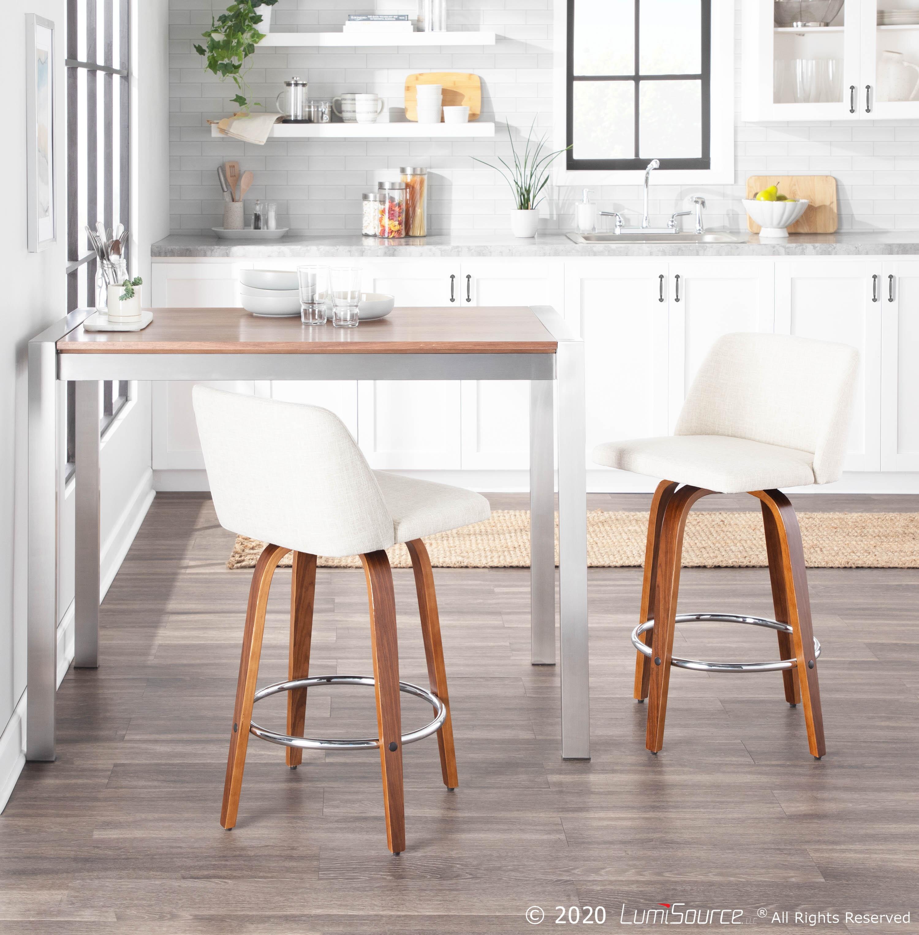 LumiSource Toriano Counter Stool - Set of 2, Walnut/Cream/Chrome, large