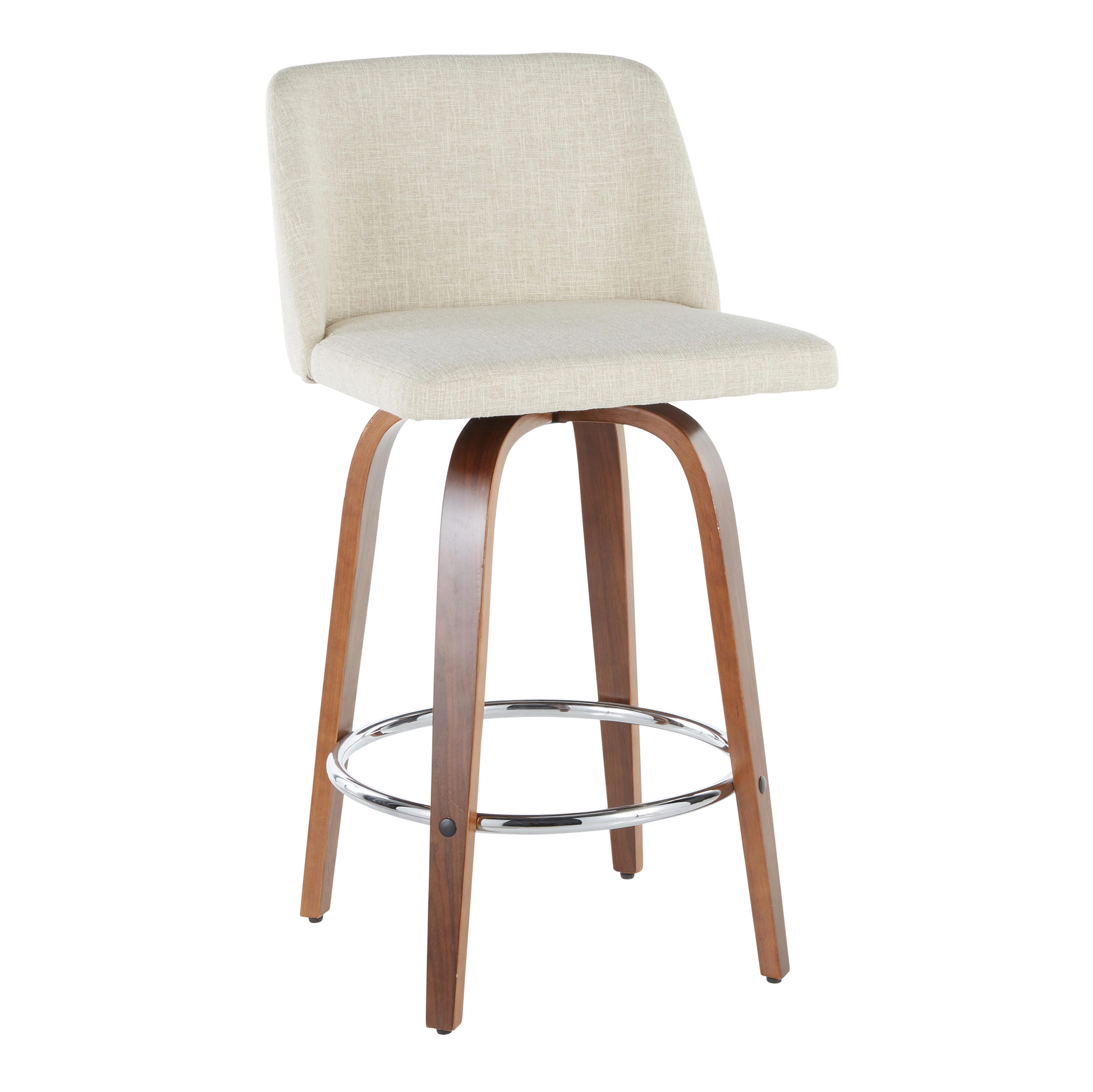 LumiSource Toriano Counter Stool - Set of 2, Walnut/Cream/Chrome, large