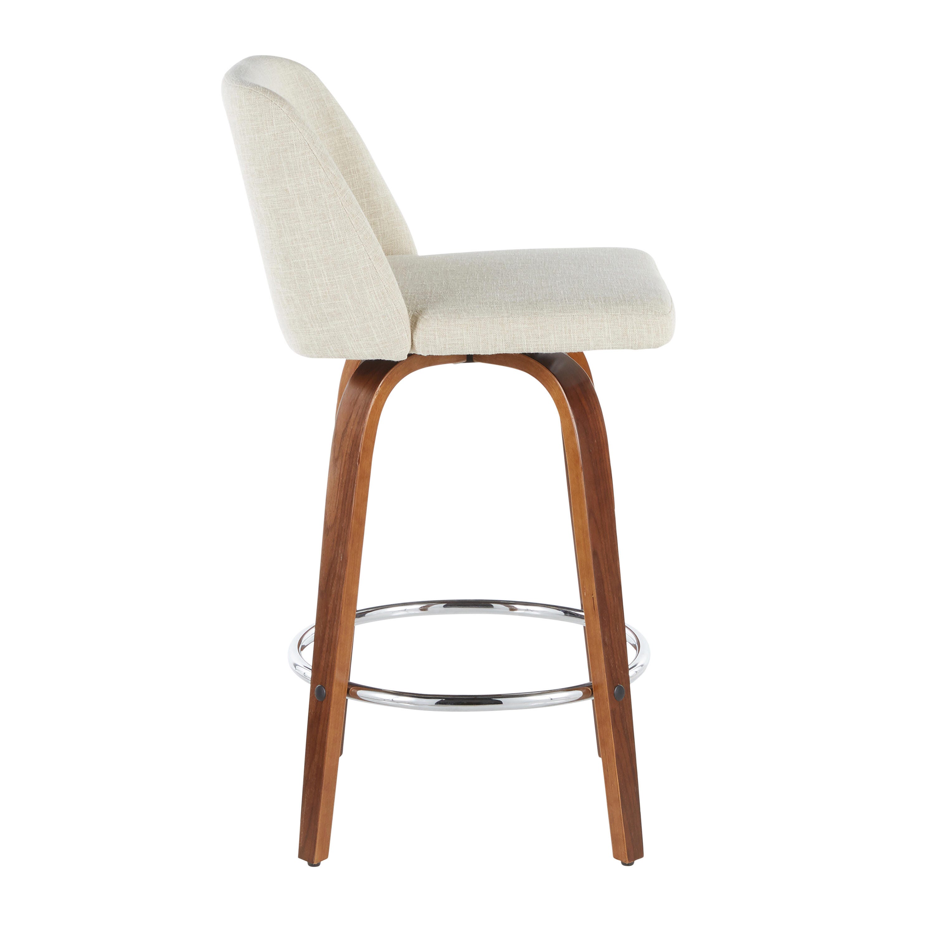LumiSource Toriano Counter Stool - Set of 2, Walnut/Cream/Chrome, large