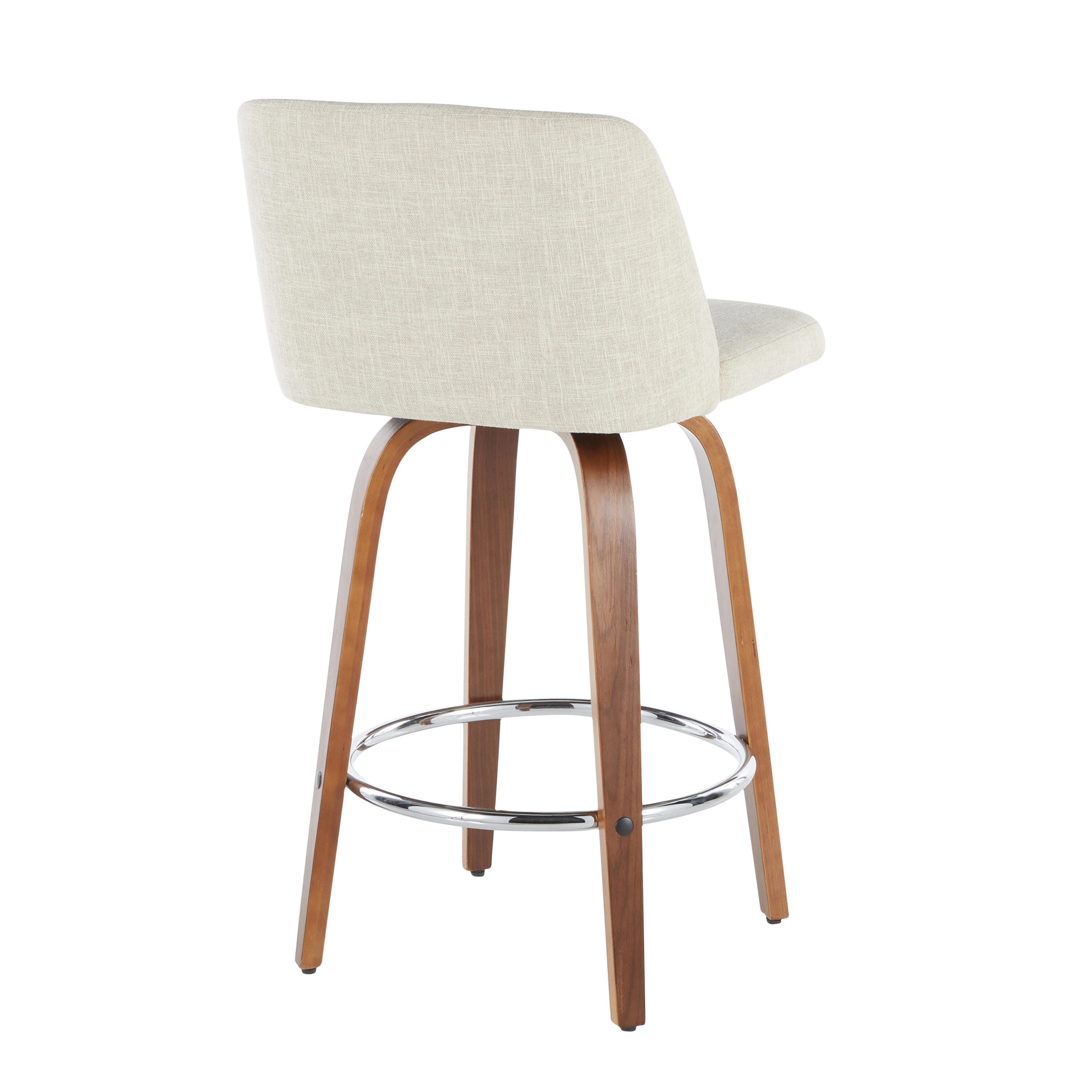 LumiSource Toriano Counter Stool - Set of 2, Walnut/Cream/Chrome, large