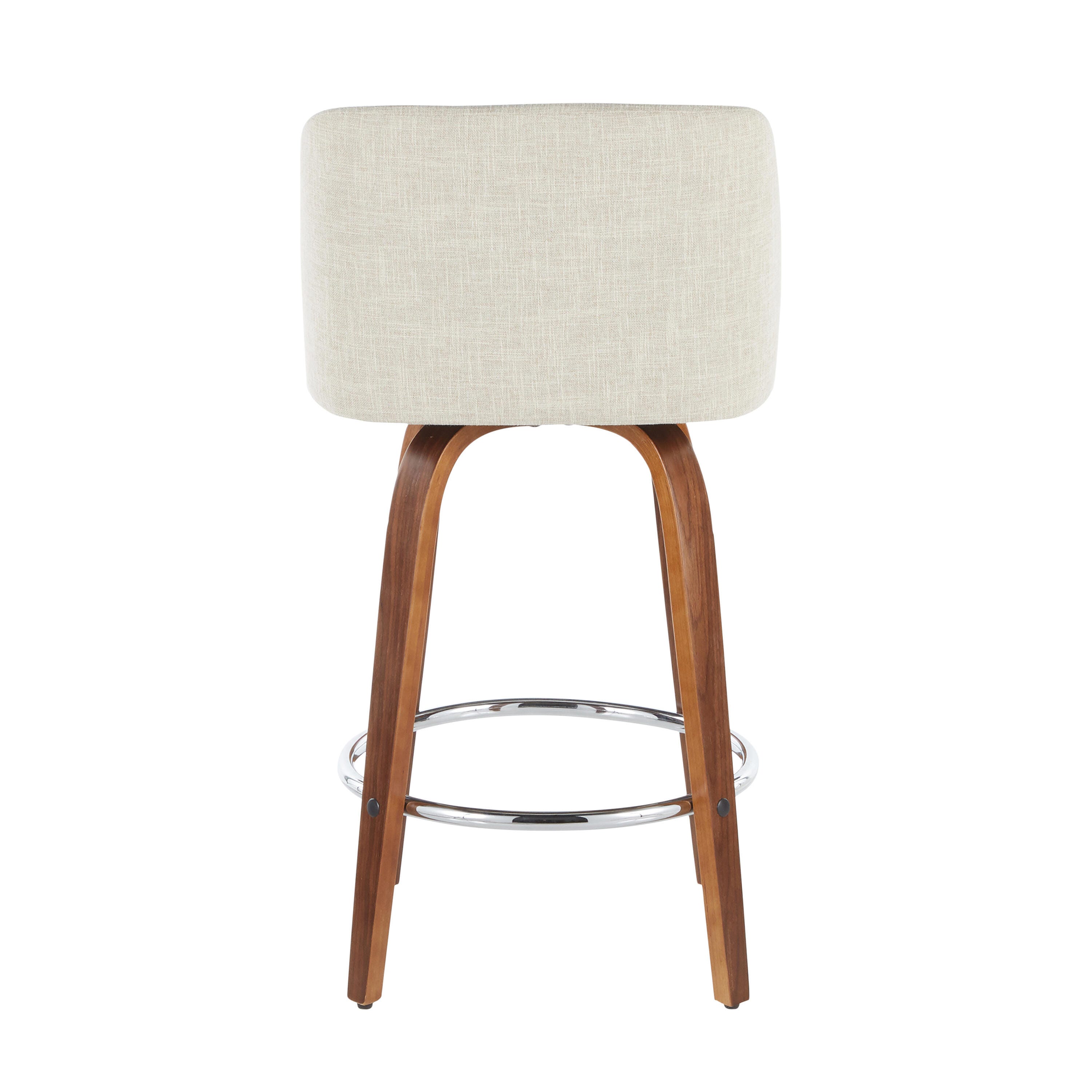 LumiSource Toriano Counter Stool - Set of 2, Walnut/Cream/Chrome, large