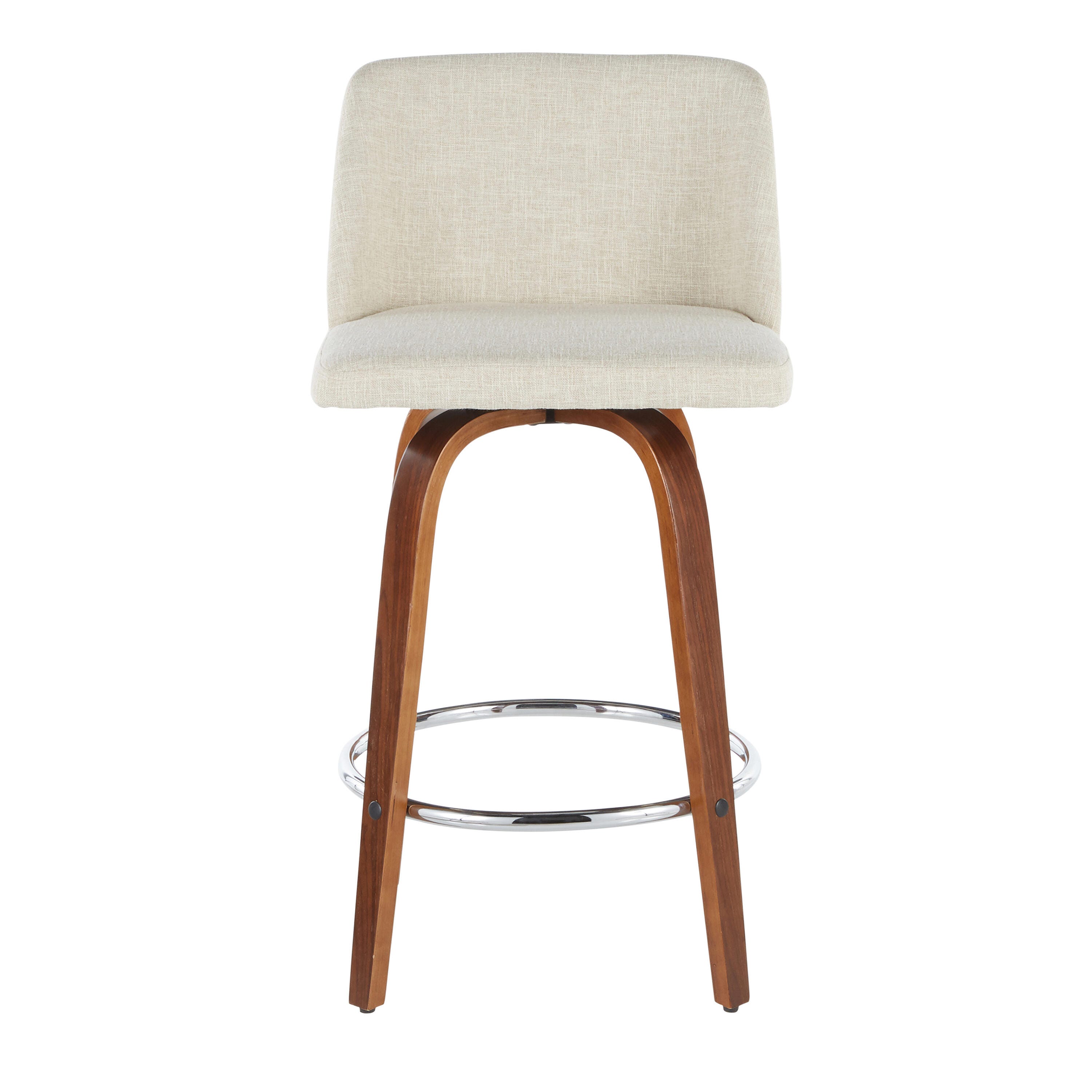 LumiSource Toriano Counter Stool - Set of 2, Walnut/Cream/Chrome, large