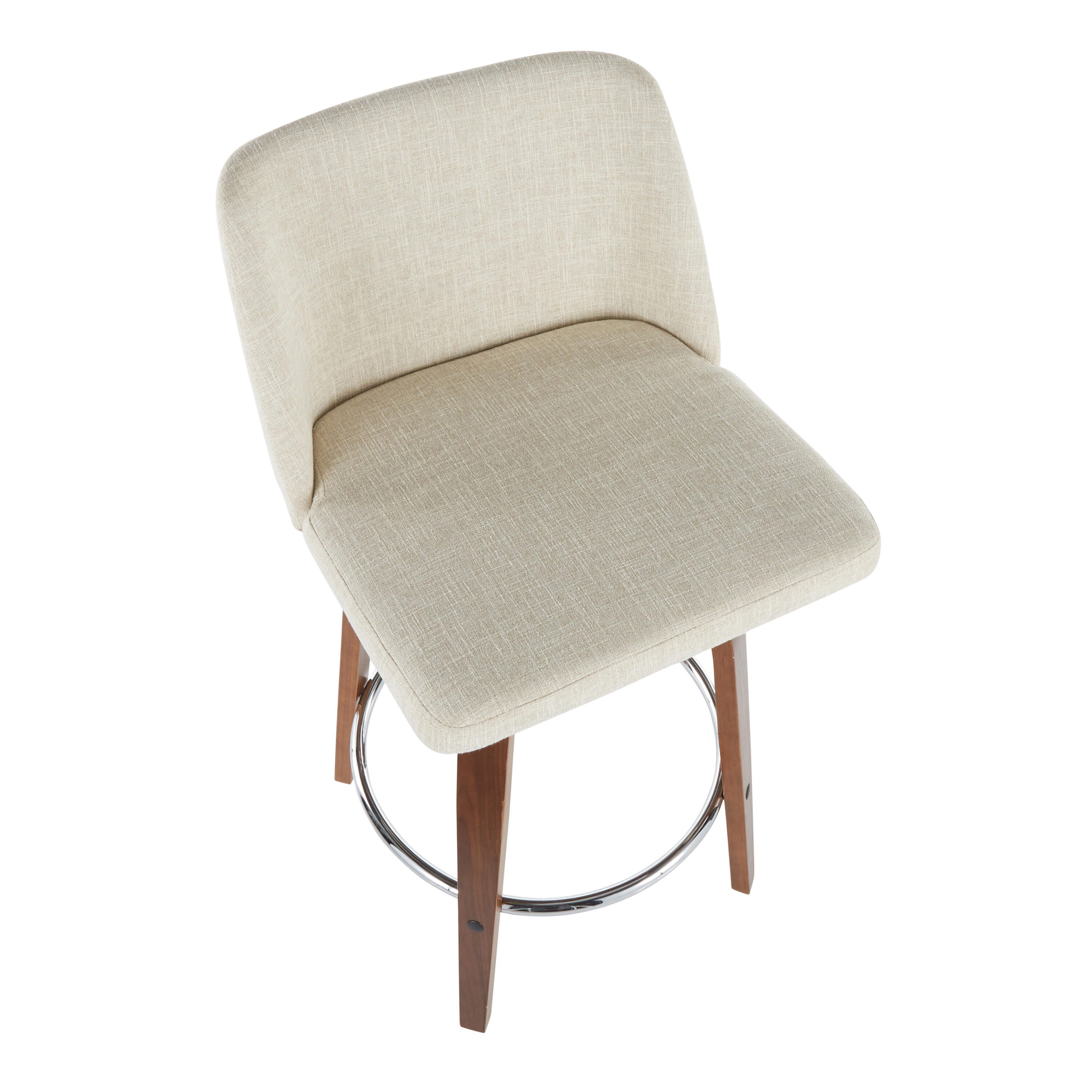 LumiSource Toriano Counter Stool - Set of 2, Walnut/Cream/Chrome, large