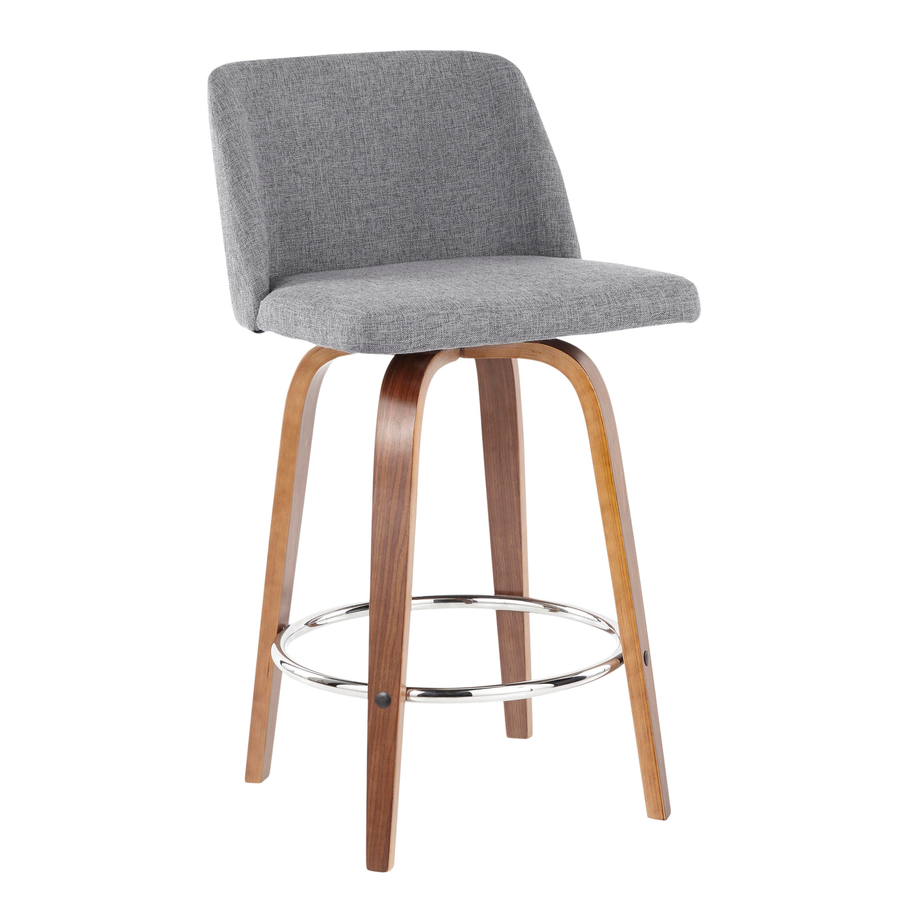 LumiSource Toriano Counter Stool - Set of 2, Walnut/Gray/Chrome, large