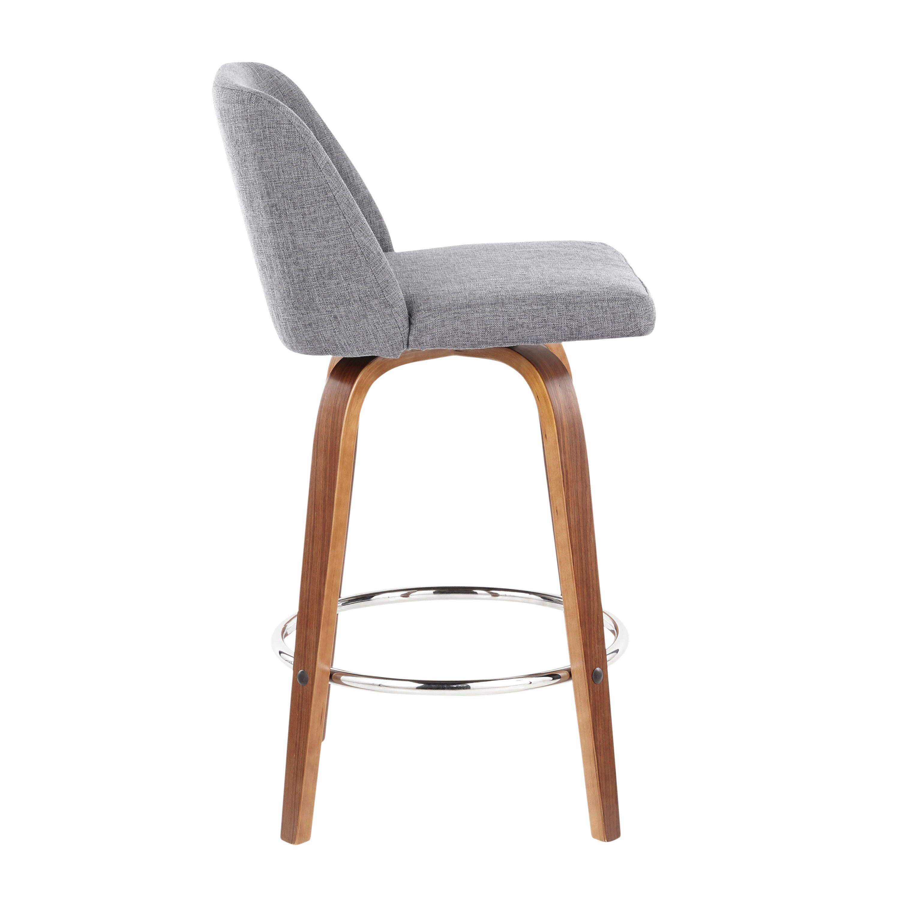 LumiSource Toriano Counter Stool - Set of 2, Walnut/Gray/Chrome, large