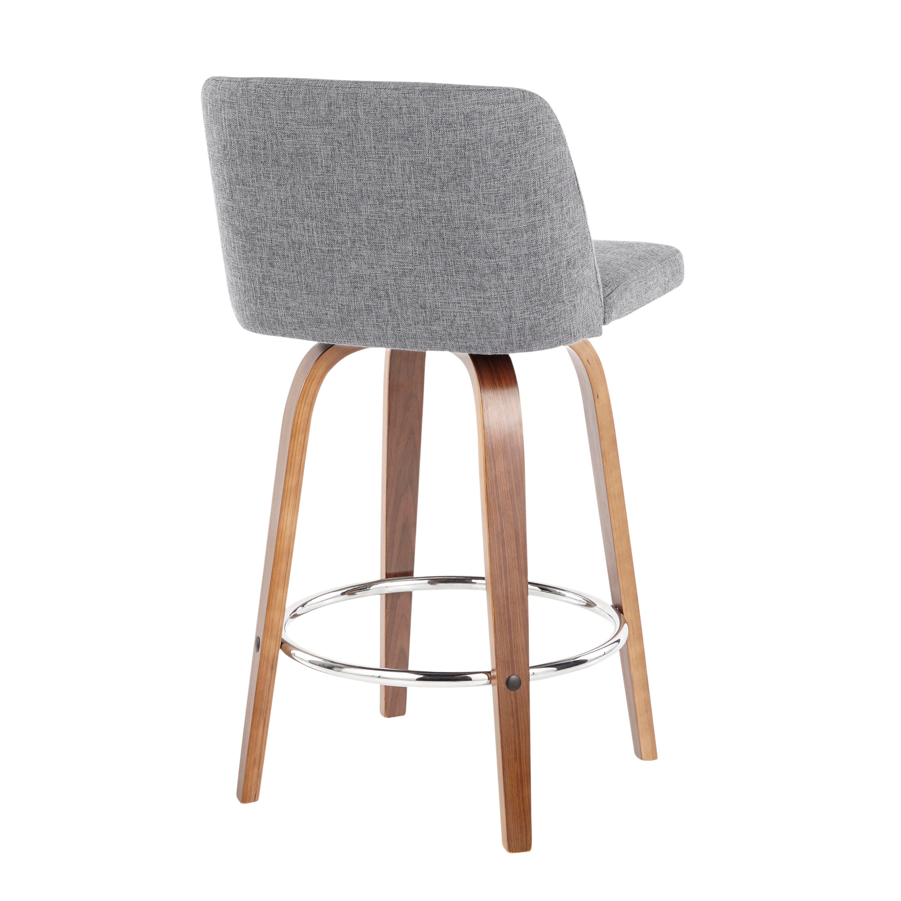 LumiSource Toriano Counter Stool - Set of 2, Walnut/Gray/Chrome, large