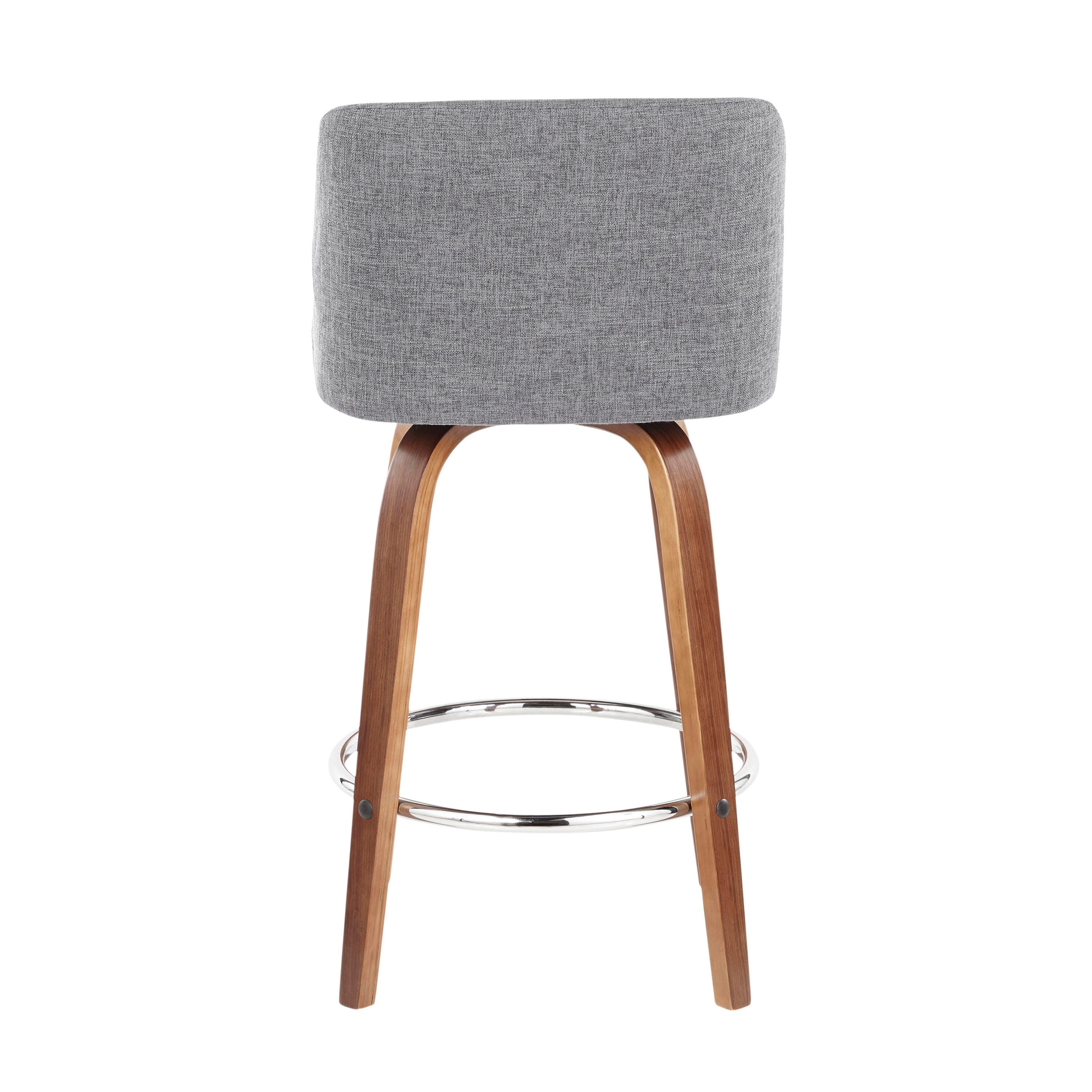LumiSource Toriano Counter Stool - Set of 2, Walnut/Gray/Chrome, large