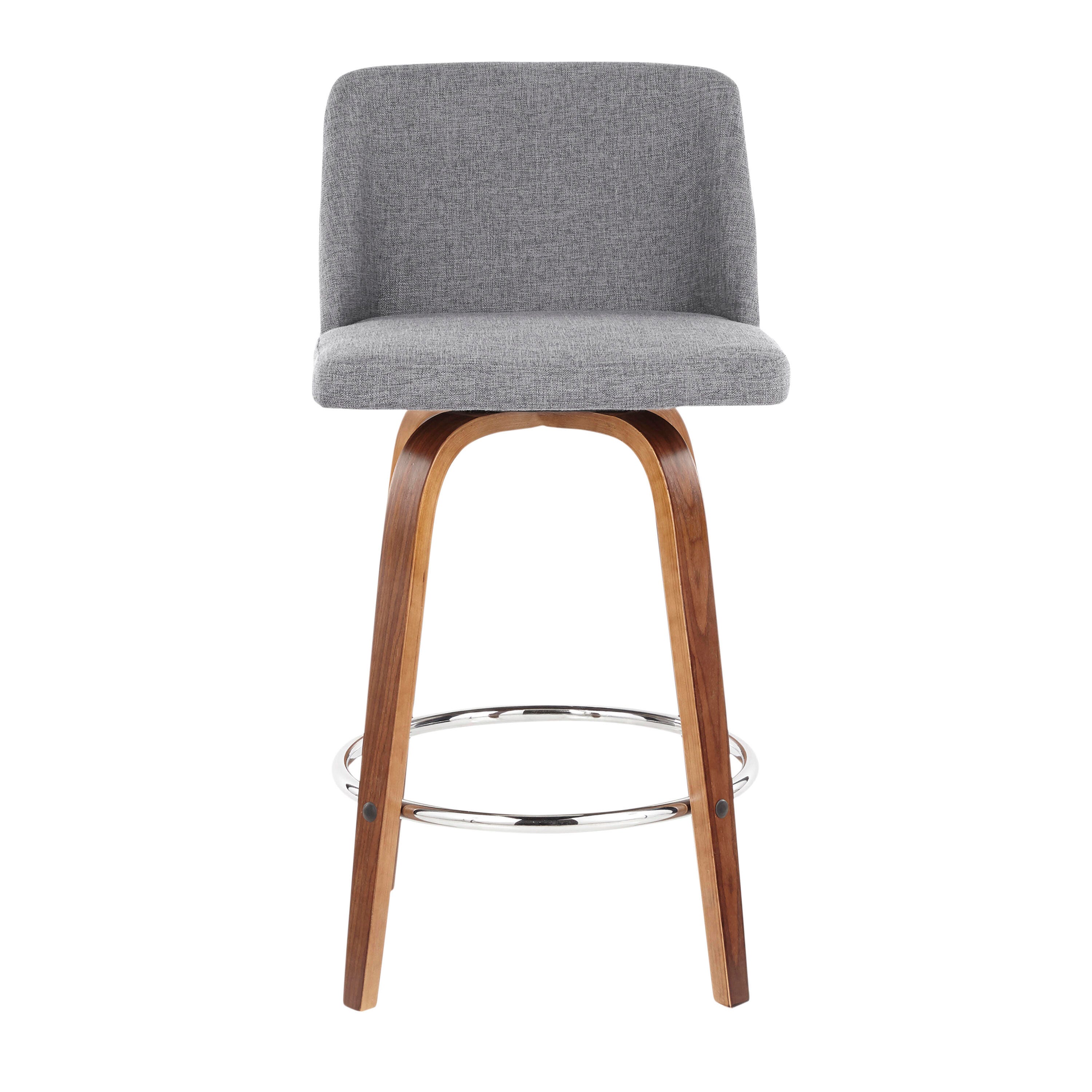 LumiSource Toriano Counter Stool - Set of 2, Walnut/Gray/Chrome, large