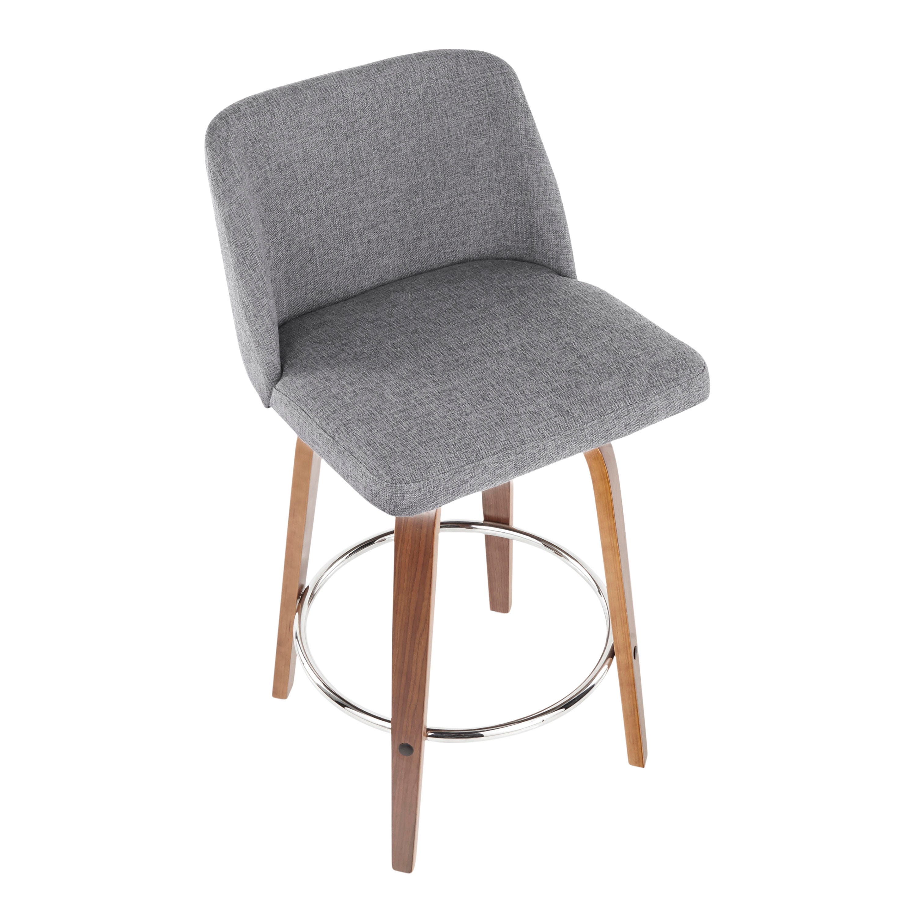 LumiSource Toriano Counter Stool - Set of 2, Walnut/Gray/Chrome, large