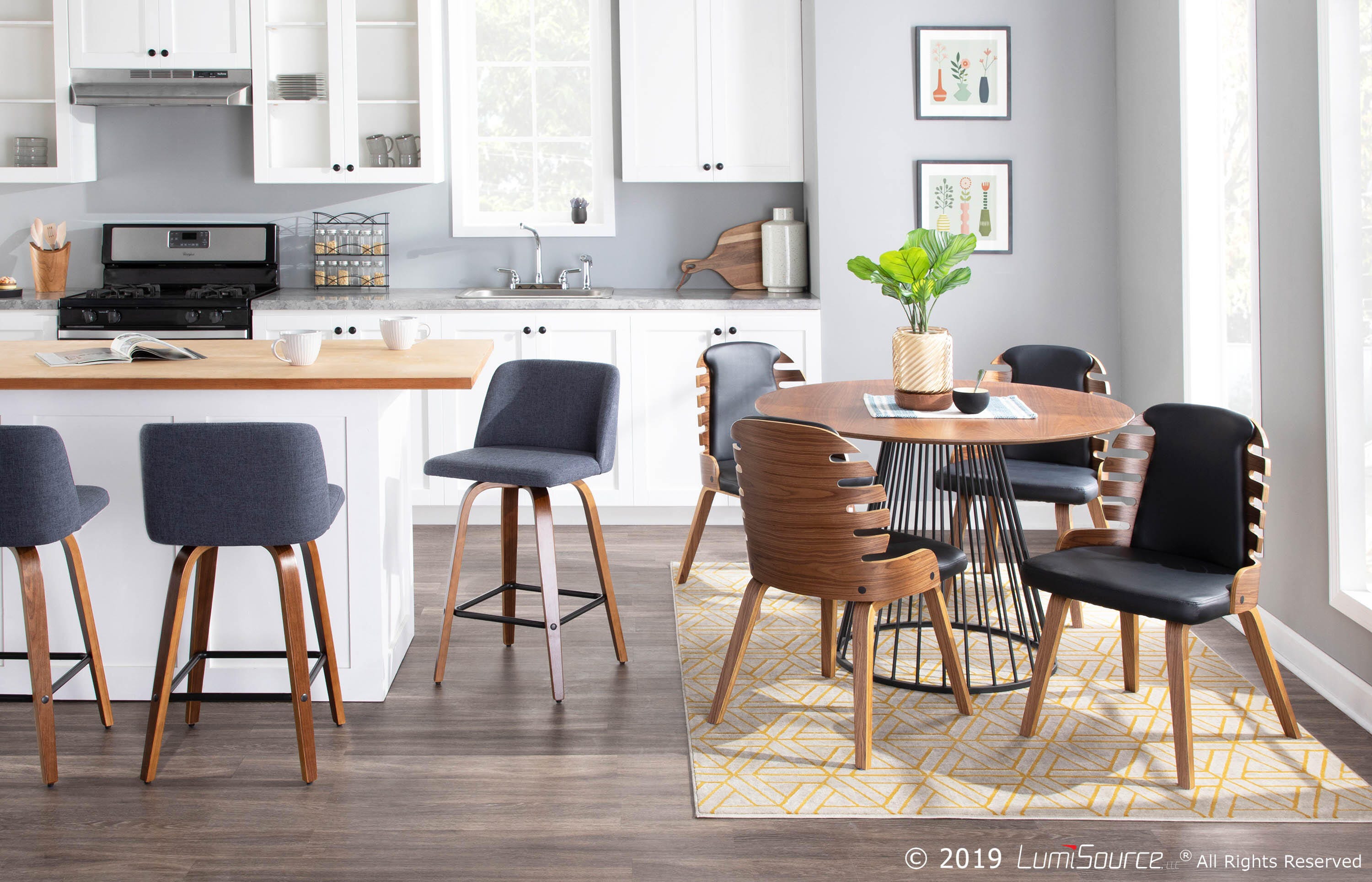 LumiSource Toriano Counter Stool - Set of 2, Walnut/Blue/Black, rollover