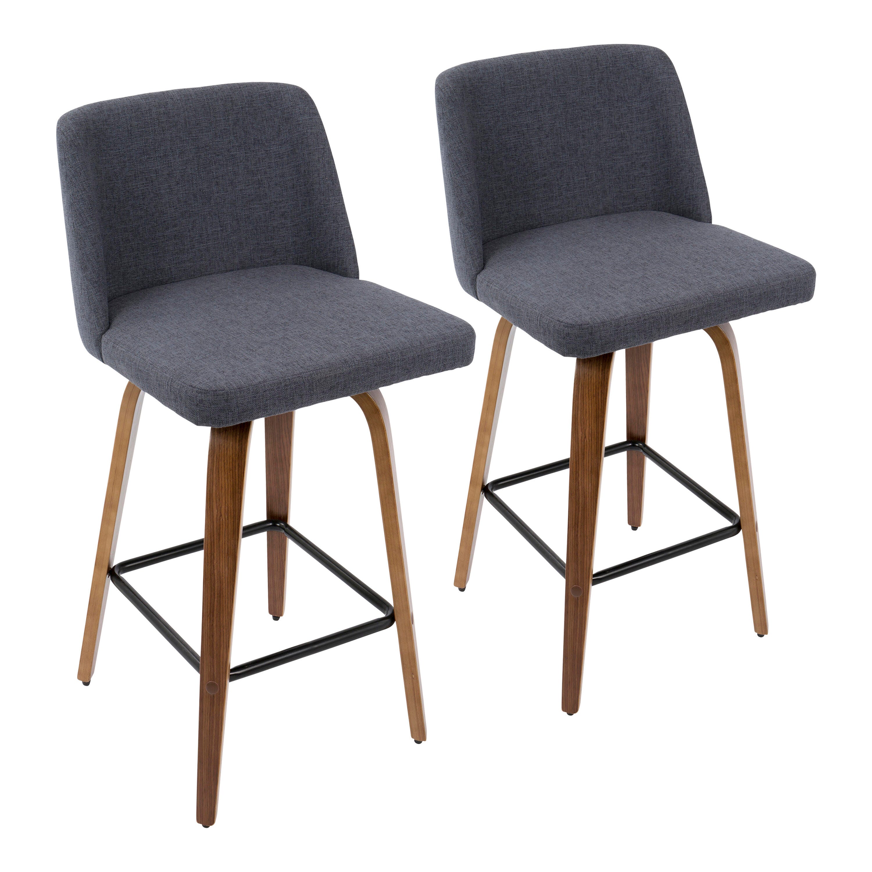 LumiSource Toriano Counter Stool - Set of 2, Walnut/Blue/Black, large
