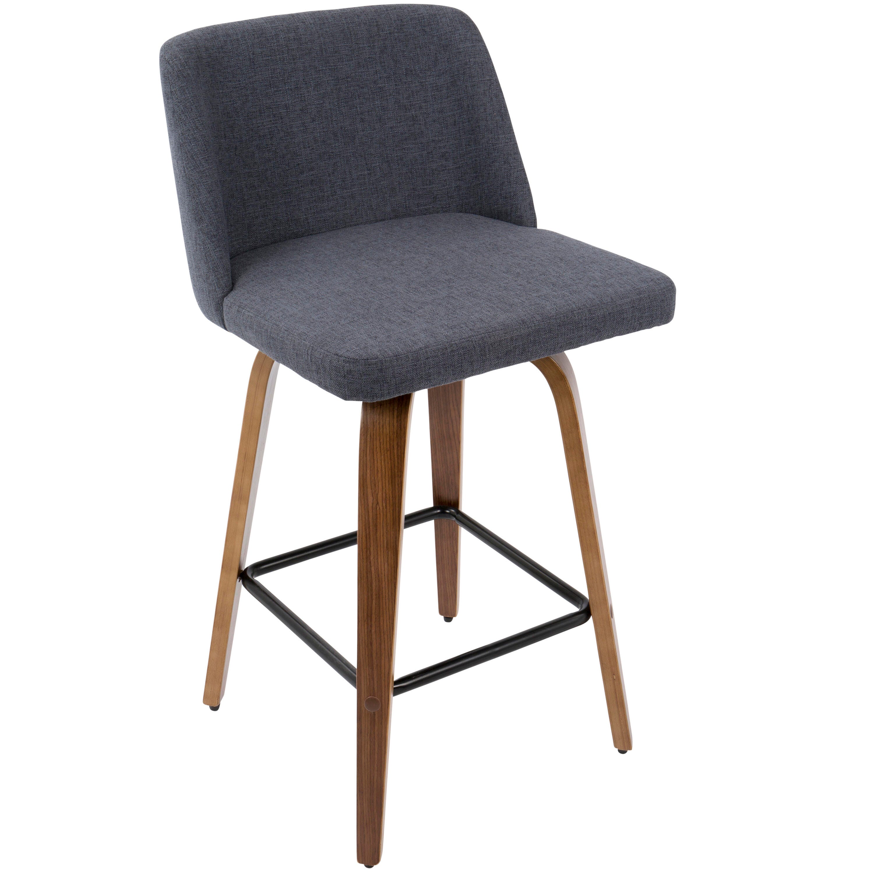 LumiSource Toriano Counter Stool - Set of 2, Walnut/Blue/Black, large