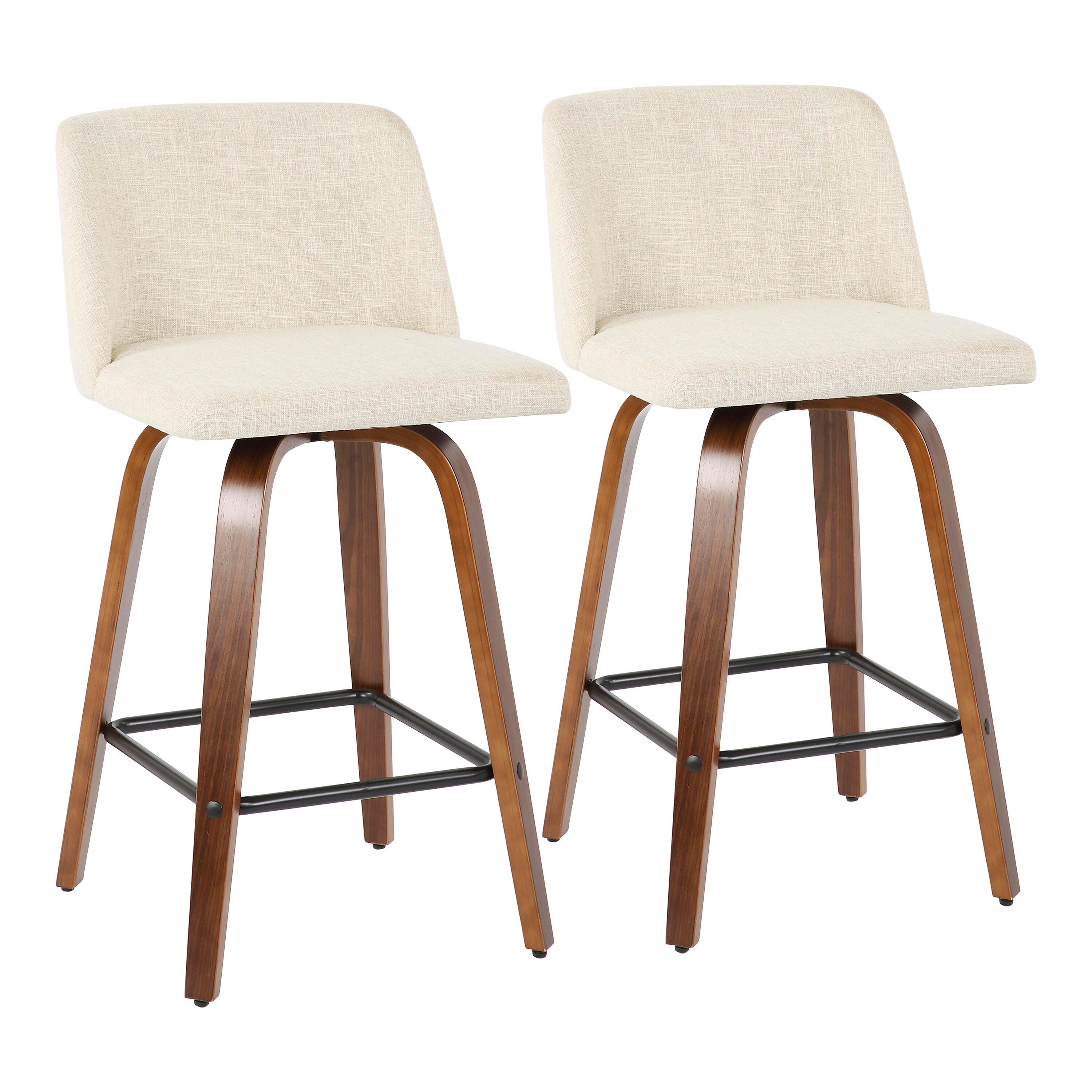 LumiSource Toriano Counter Stool - Set of 2, Walnut/Cream/Black, large