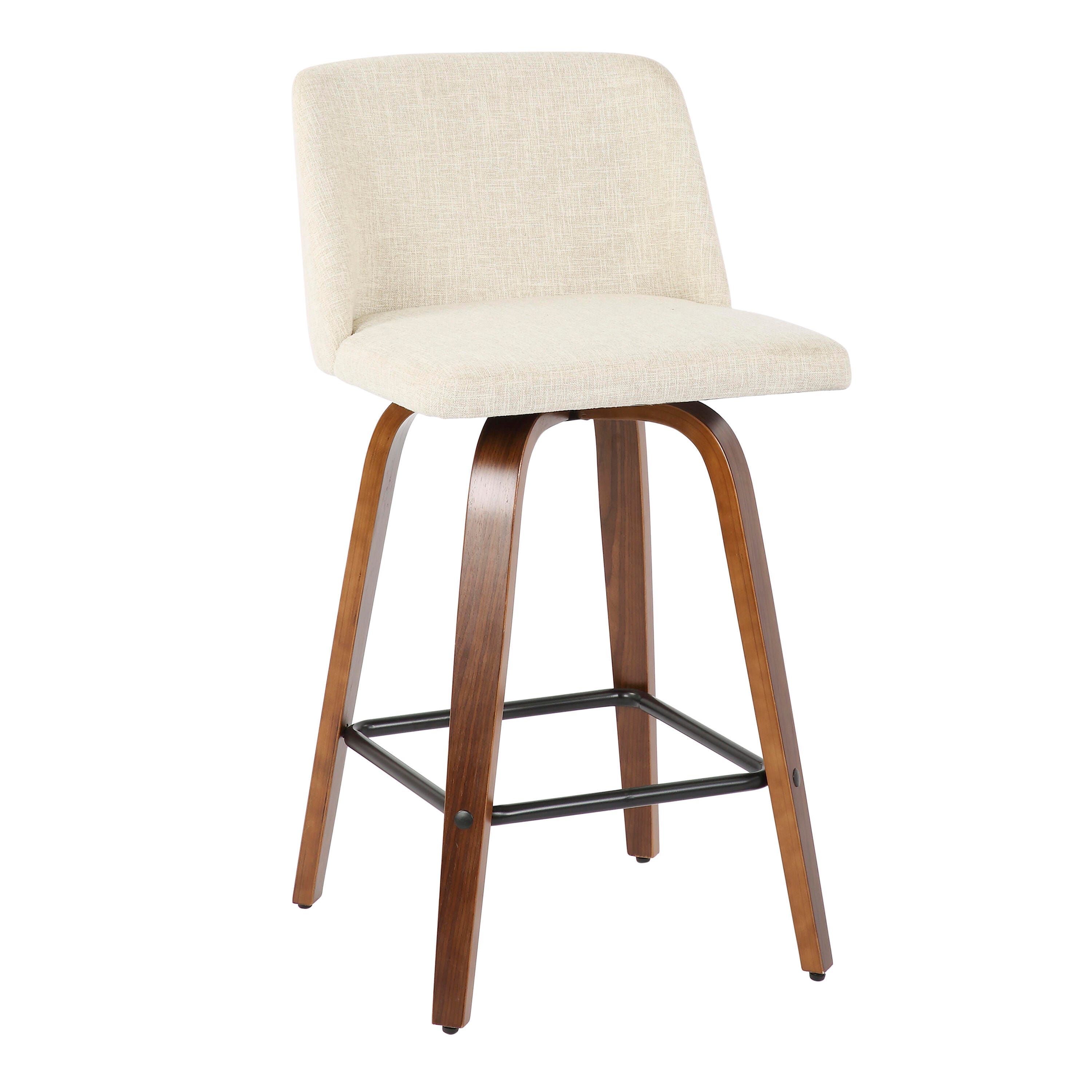 LumiSource Toriano Counter Stool - Set of 2, Walnut/Cream/Black, large