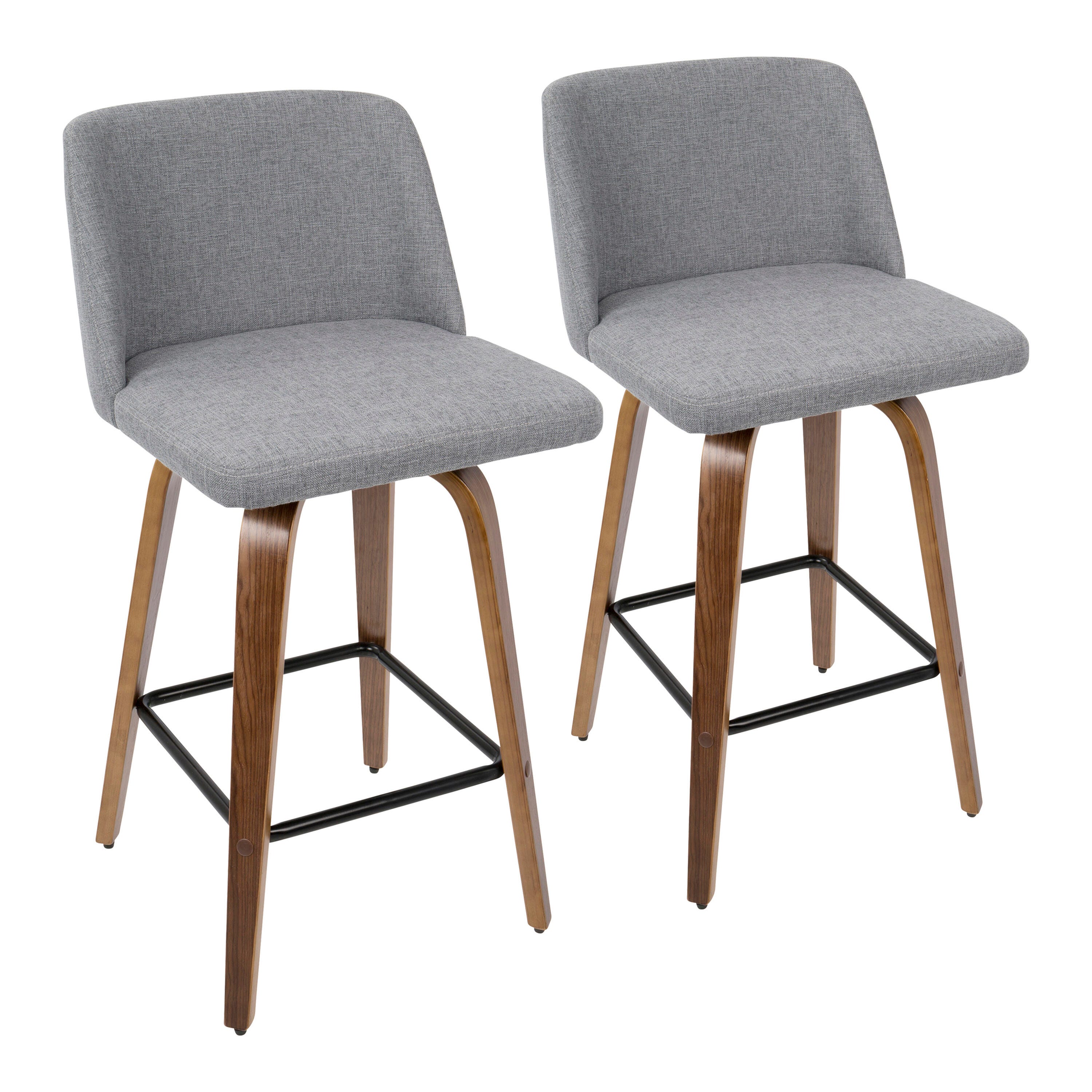 LumiSource Toriano Counter Stool - Set of 2, Walnut/Gray/Black, large