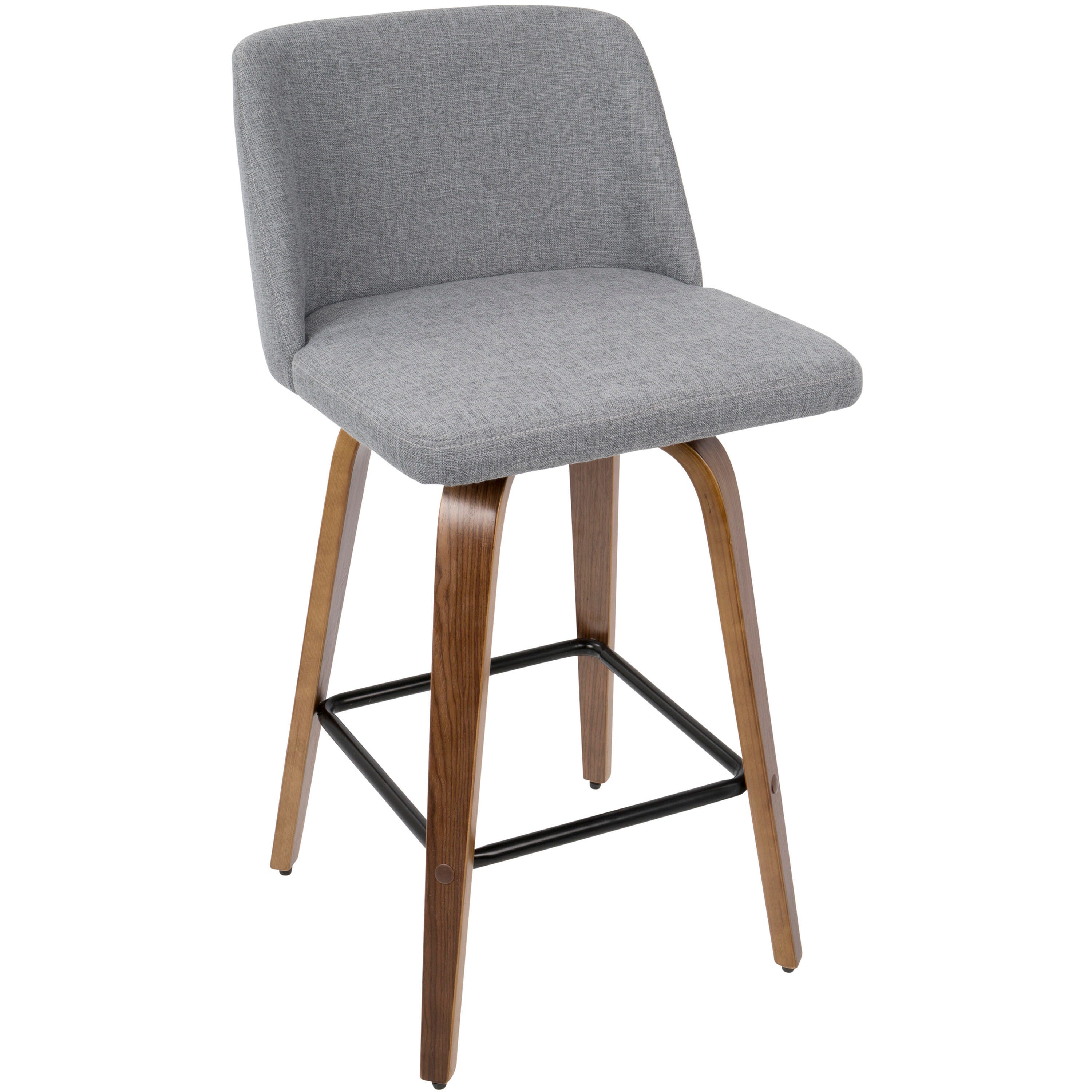 LumiSource Toriano Counter Stool - Set of 2, Walnut/Gray/Black, large